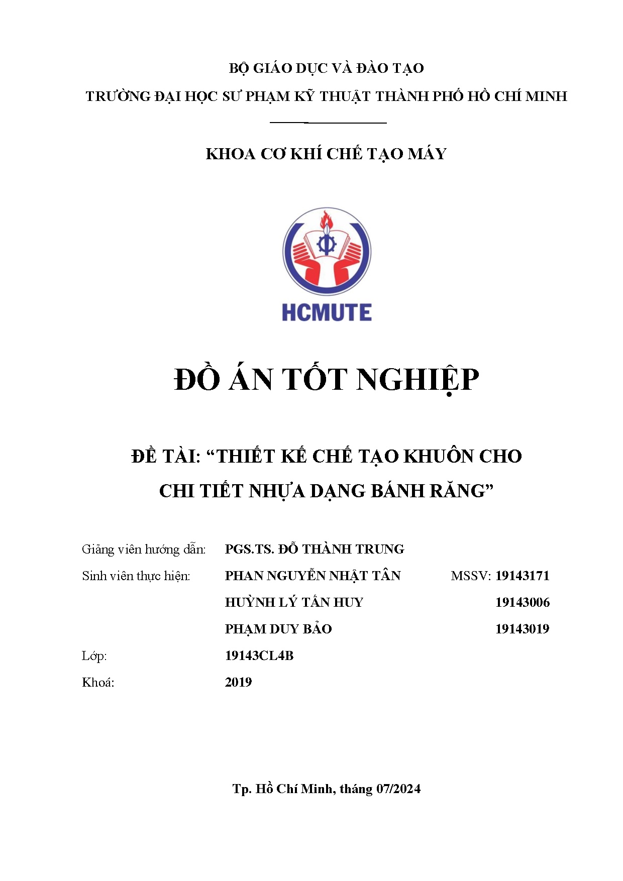 Đồ án tốt nghiệp - Thiết kế chế tạo khuôn cho chi tiết nhựa dạng bánh răng