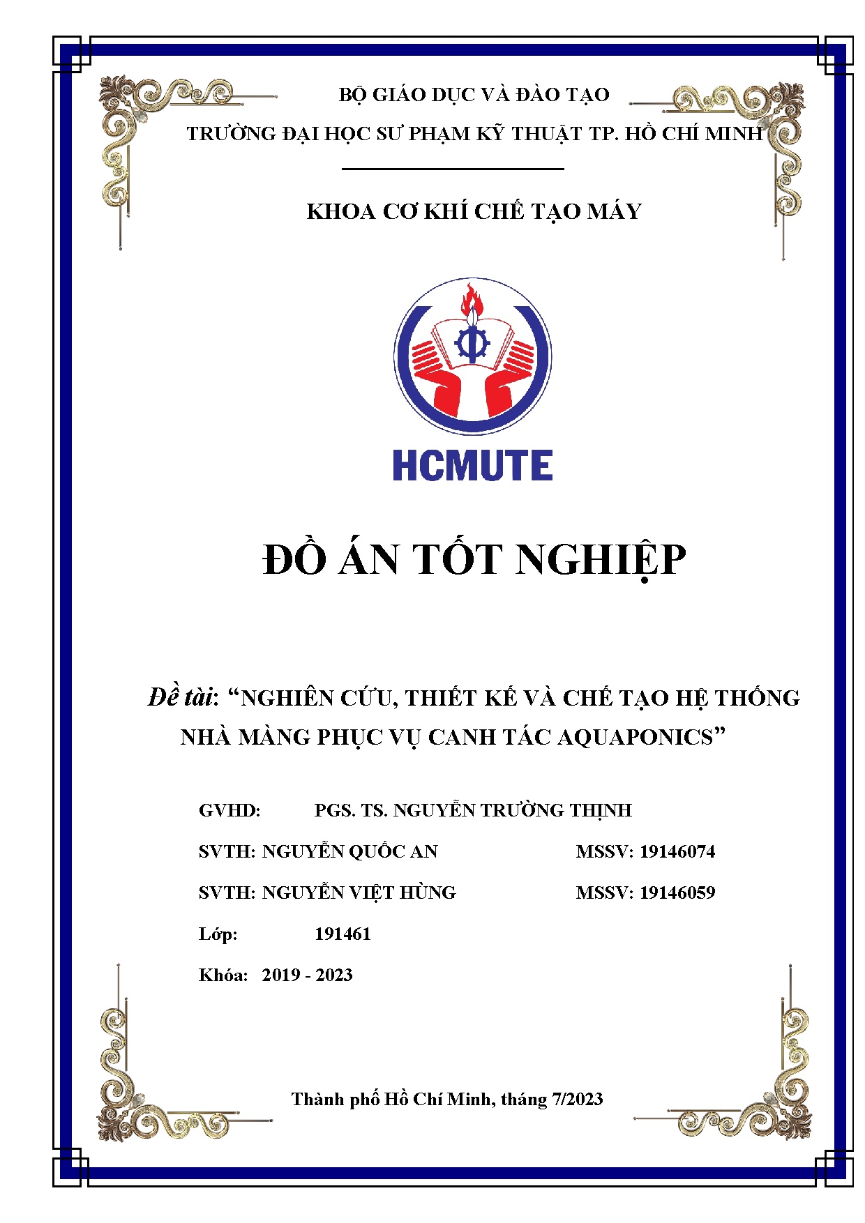 Đồ án tốt nghiệp - Nghiên cứu, thiết kế và chế tạo hệ thống nhà màng phục vụ canh tác Aquaponics