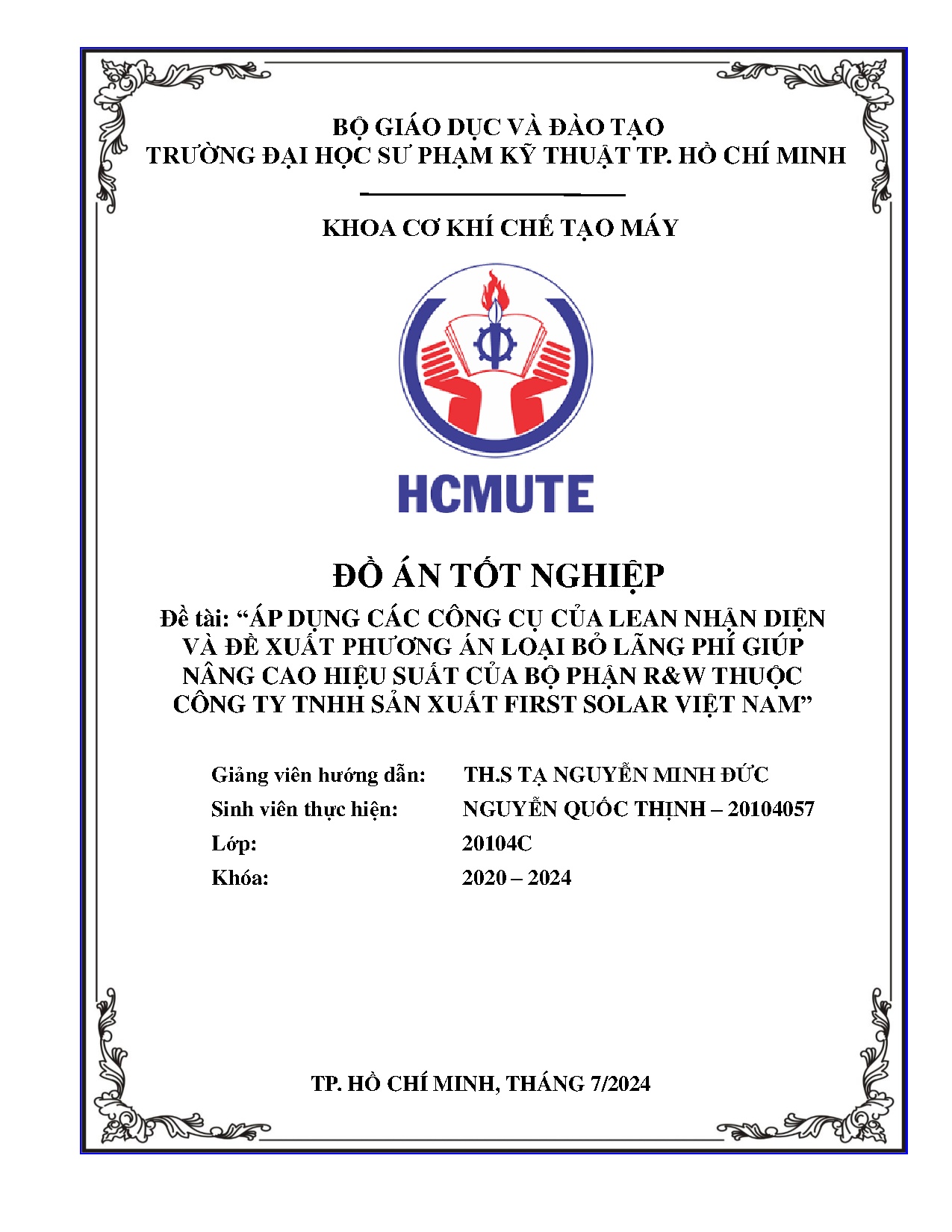 Đồ án tốt nghiệp - Áp dụng các công cụ của lean nhận diện và đề xuất phương ÁLBLPGNCHSCBPRTCTTSXFSVN