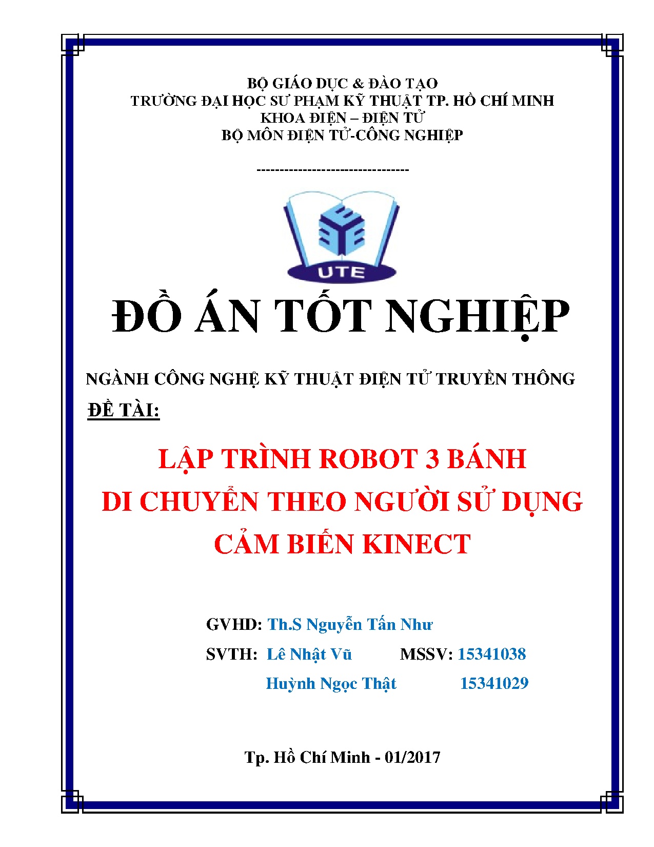 Đồ án tốt nghiệp - Lập trình Robot 3 bánh di chuyển theo người sử dụng cảm biến Kinect