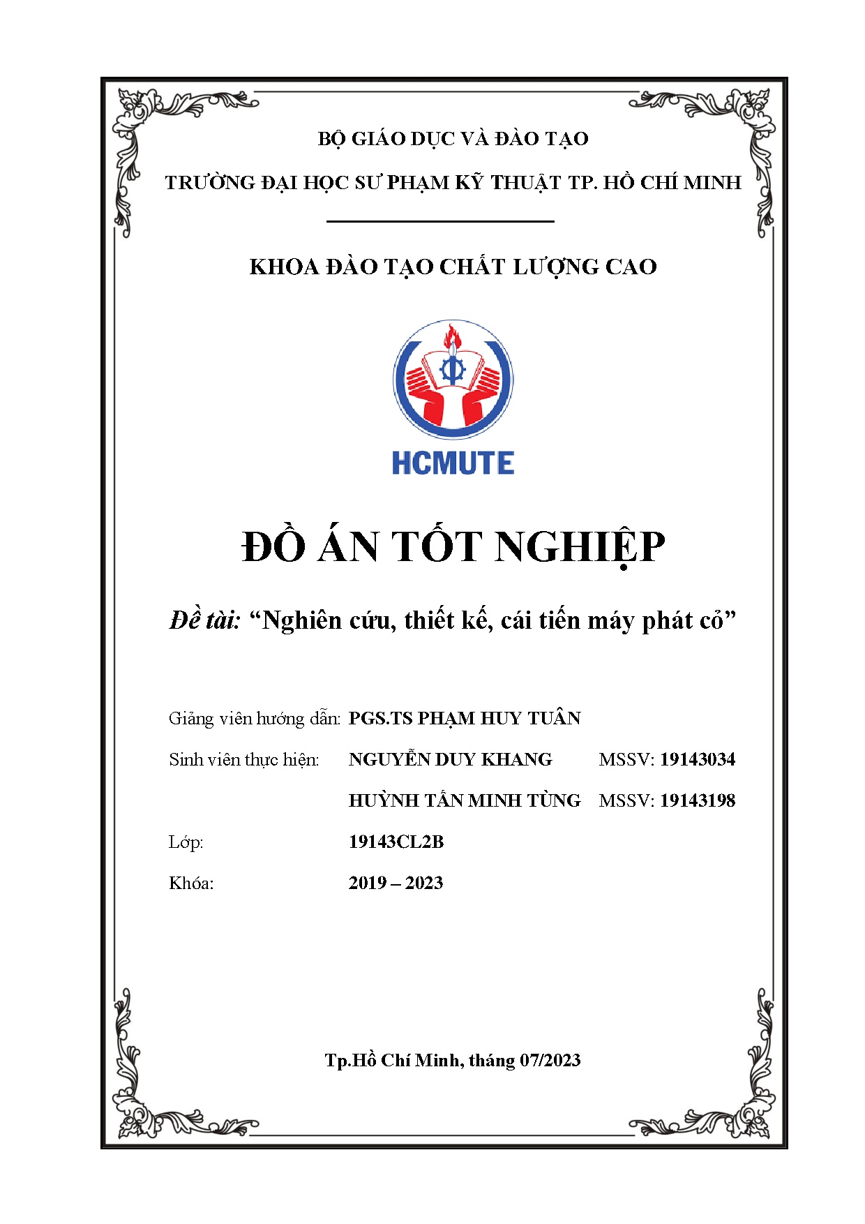 Đồ án tốt nghiệp - Nghiên cứu, thiết kế, cải tiến máy phát cỏ