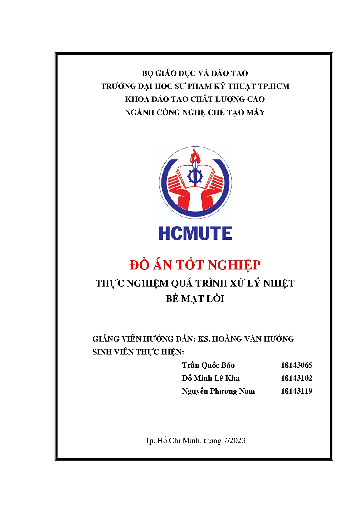 Đồ án tốt nghiệp - Thực nghiệm quá trình xử lý nhiệt bề mặt lồi