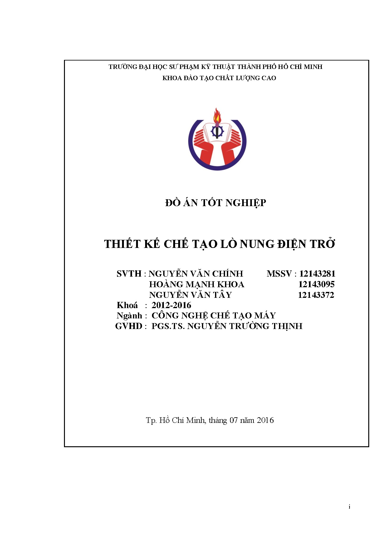 Đồ án tốt nghiệp - Thiết kế chế tạo lò nung điện trở