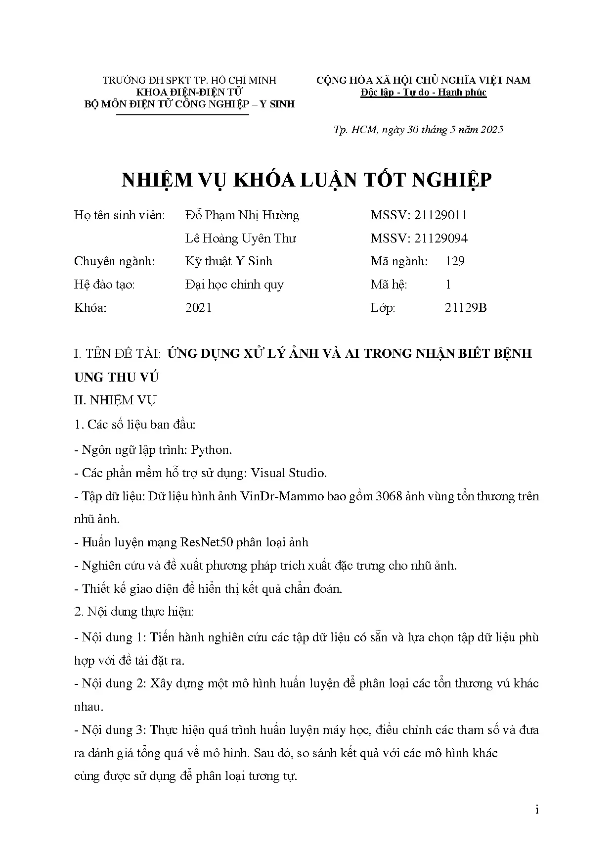 Đồ án tốt nghiệp - Ứng dụng xử lý ảnh và AI trong nhận biết bệnh ung thư vú - Trang 3