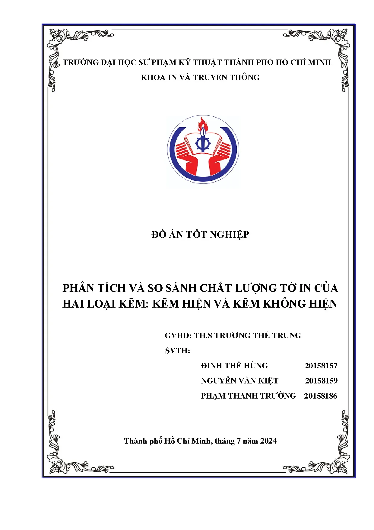 Đồ án tốt nghiệp - Phân tích và so sánh chất lượng tờ in của hai loại kẽm: kẽm hiện và kẽm không H