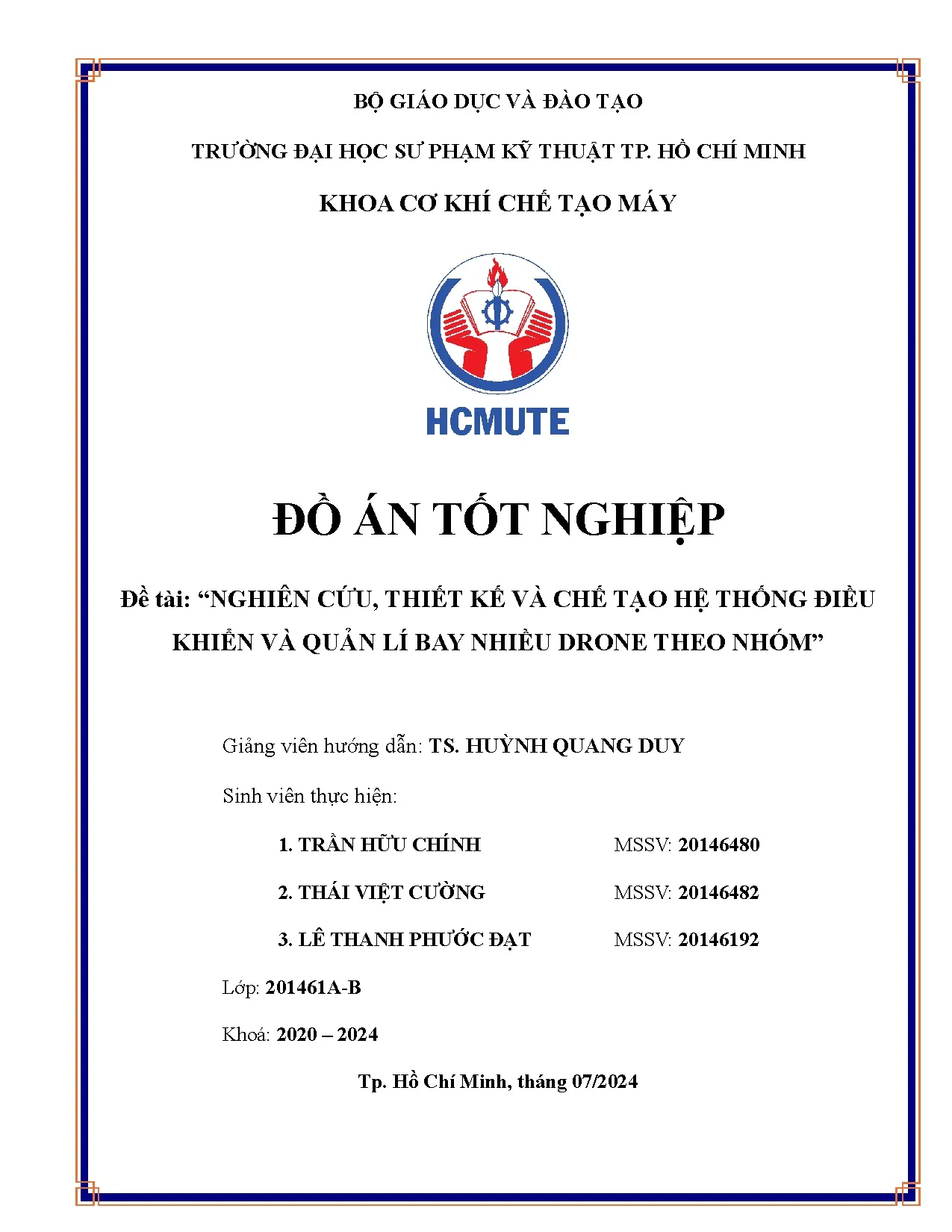 Đồ án tốt nghiệp - Nghiên cứu, thiết kế và chế tạo hệ thống điều khiển và quản lí bay nhiều drone TN