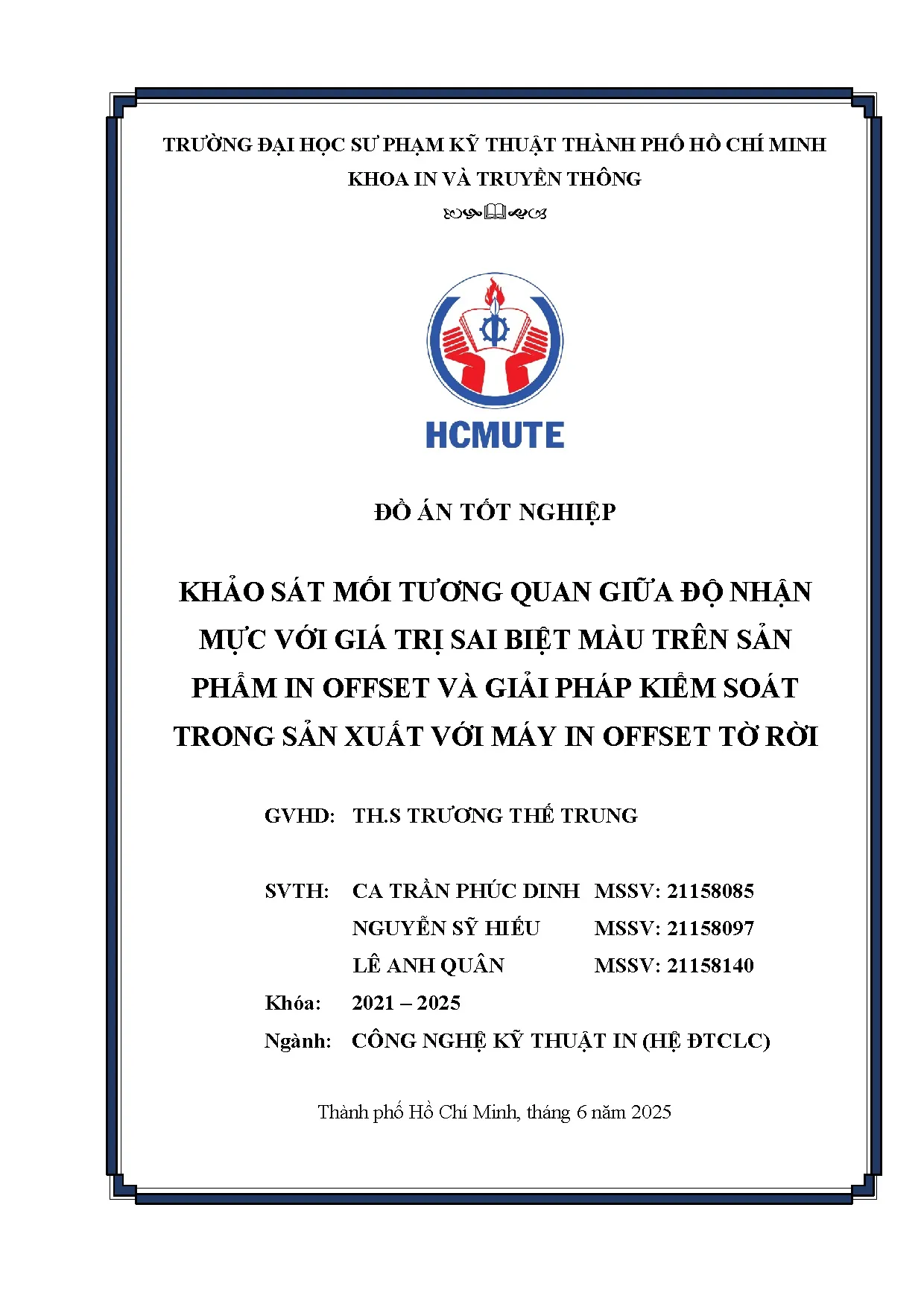 Đồ án tốt nghiệp - Khảo sát mối tương quan giữa độ nhận mực in với giá trị sai BMTSPIOVGPKSTSXVMIOTR