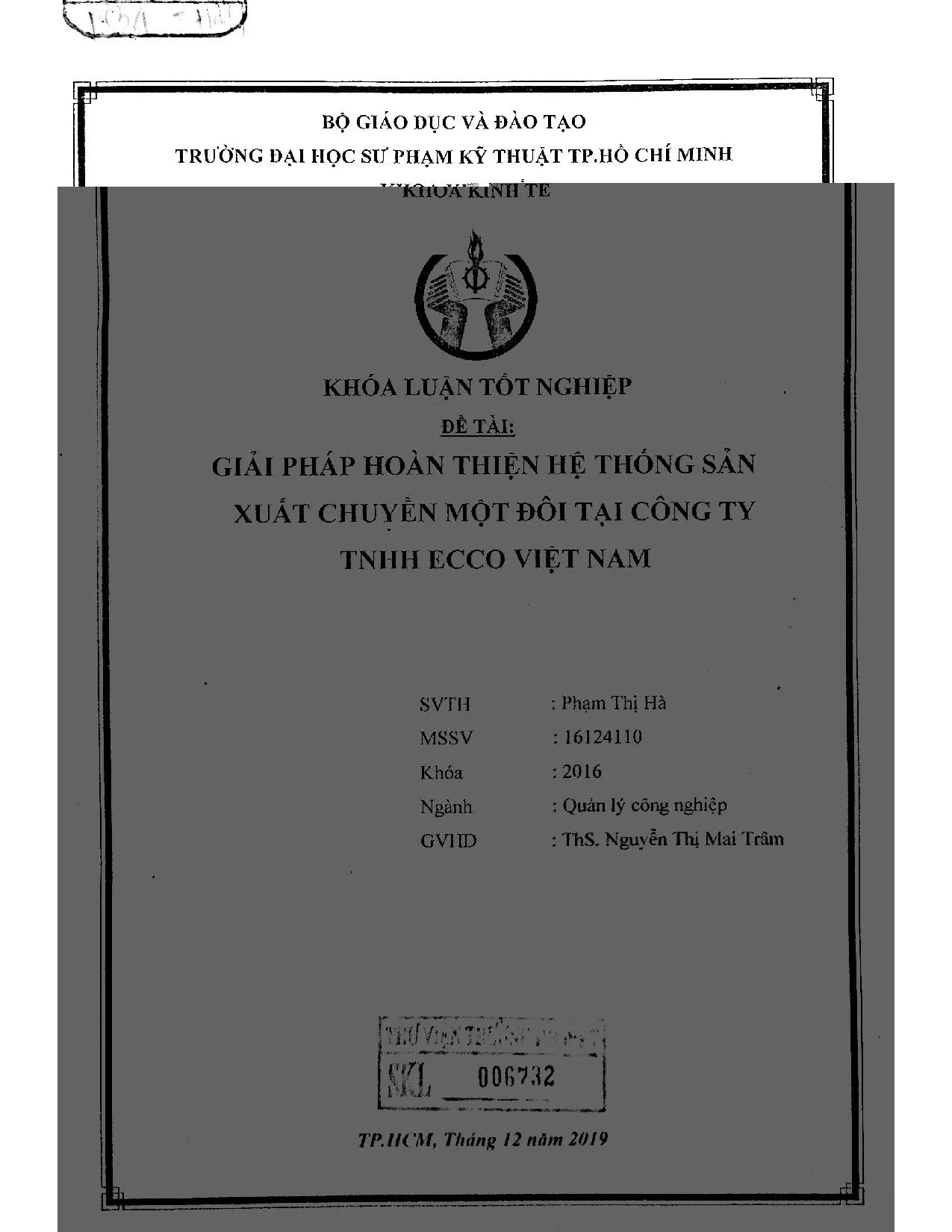 Đồ án tốt nghiệp - Giải pháp hoàn thiện hệ thống sản xuất chuyền một đôi tại công ty TNHH Ecco VN