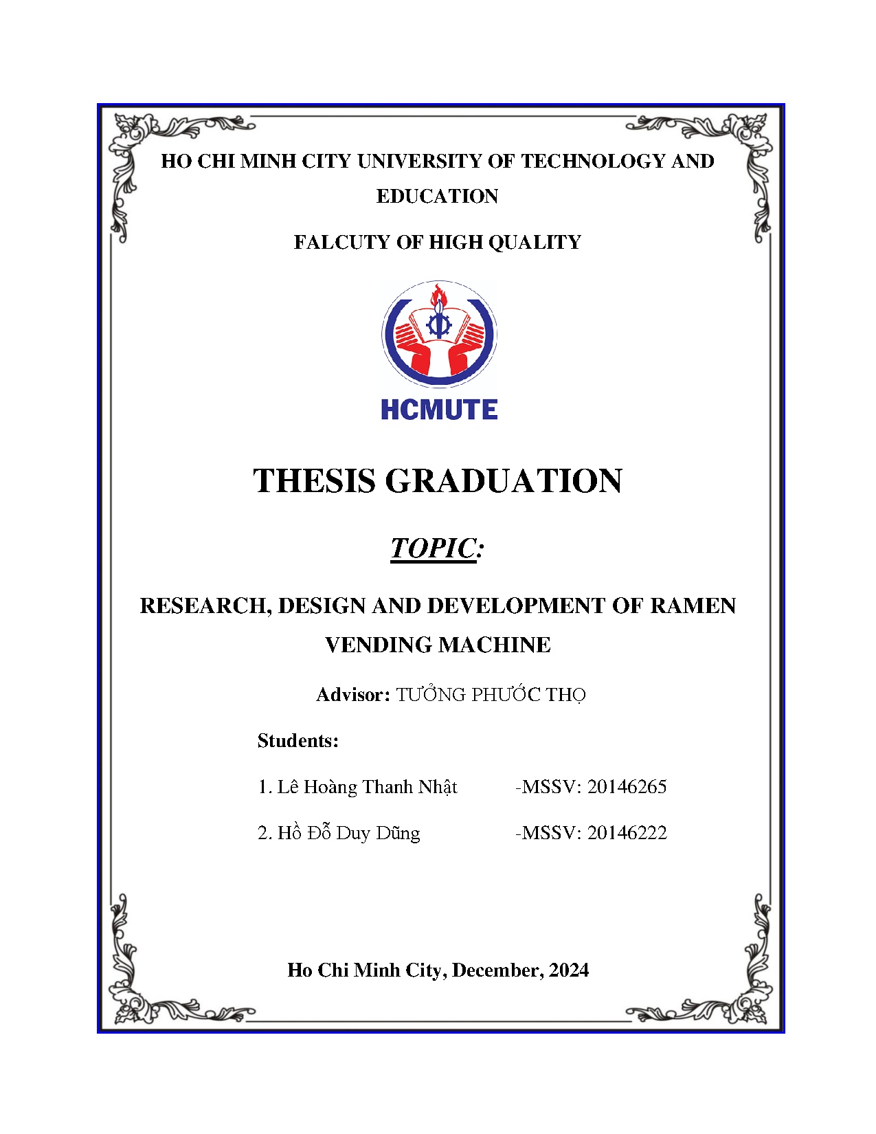 Đồ án tốt nghiệp - Research, design and development of ramen vending machine