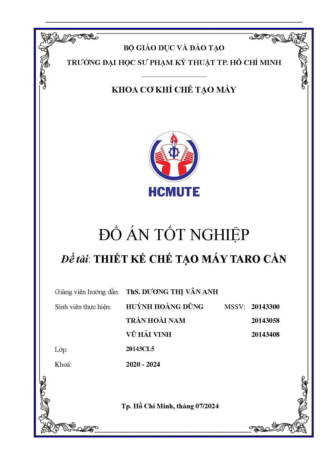 Đồ án tốt nghiệp - Thiết kế chế tạo máy Taro cần