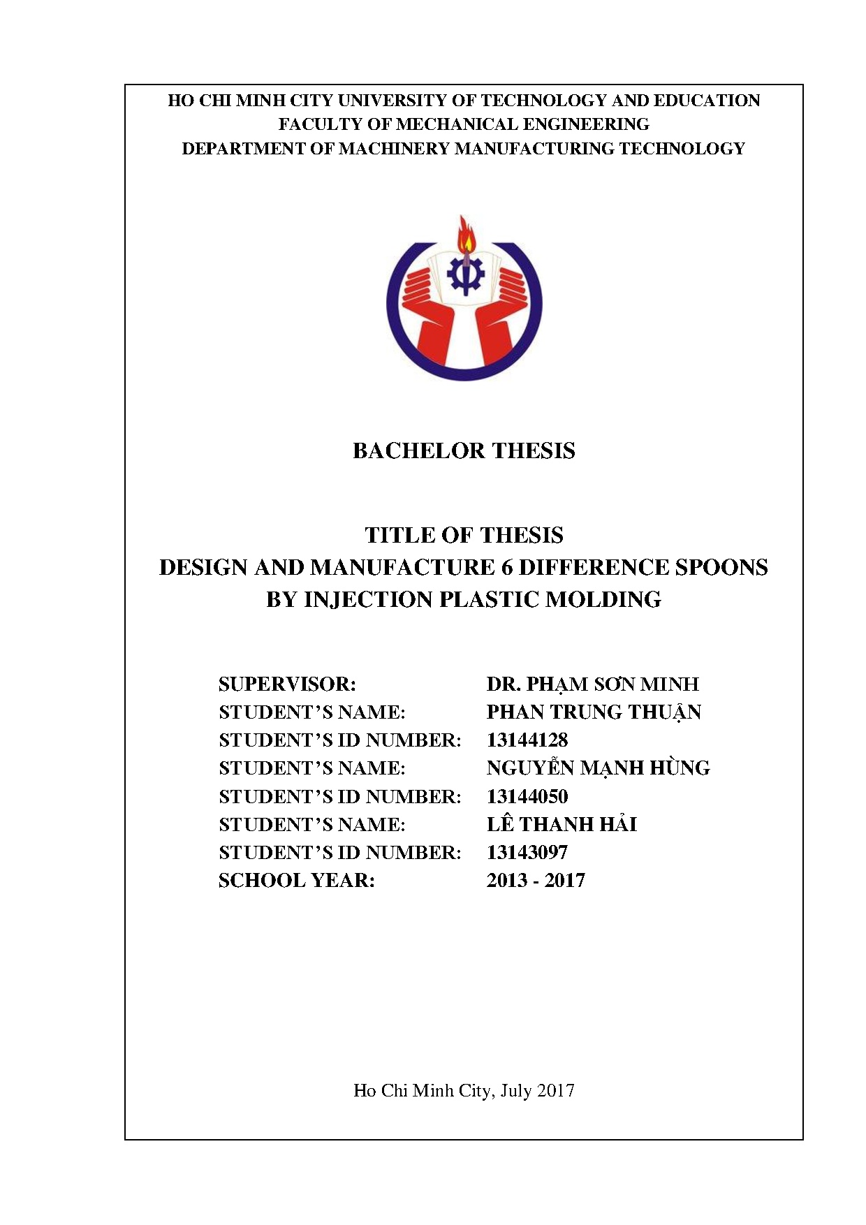 Đồ án tốt nghiệp - Design and manufacture 6 difference spoons by injection plastic molding: