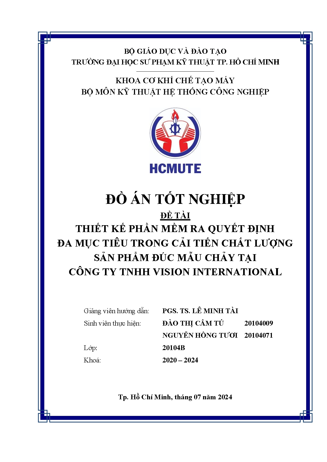 Đồ án tốt nghiệp - Thiết kế phần mềm RQDDMT trong cải tiến CLSP đúc mẫu chảy tại Công ty
