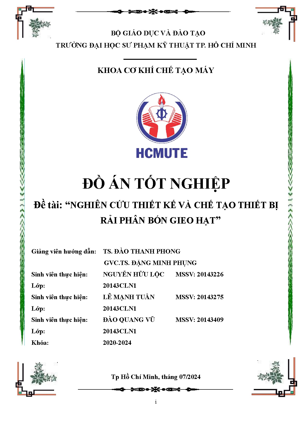 Đồ án tốt nghiệp - Nghiên cứu thiết kế và chế tạo thiết bị rải phân bón gieo hạt