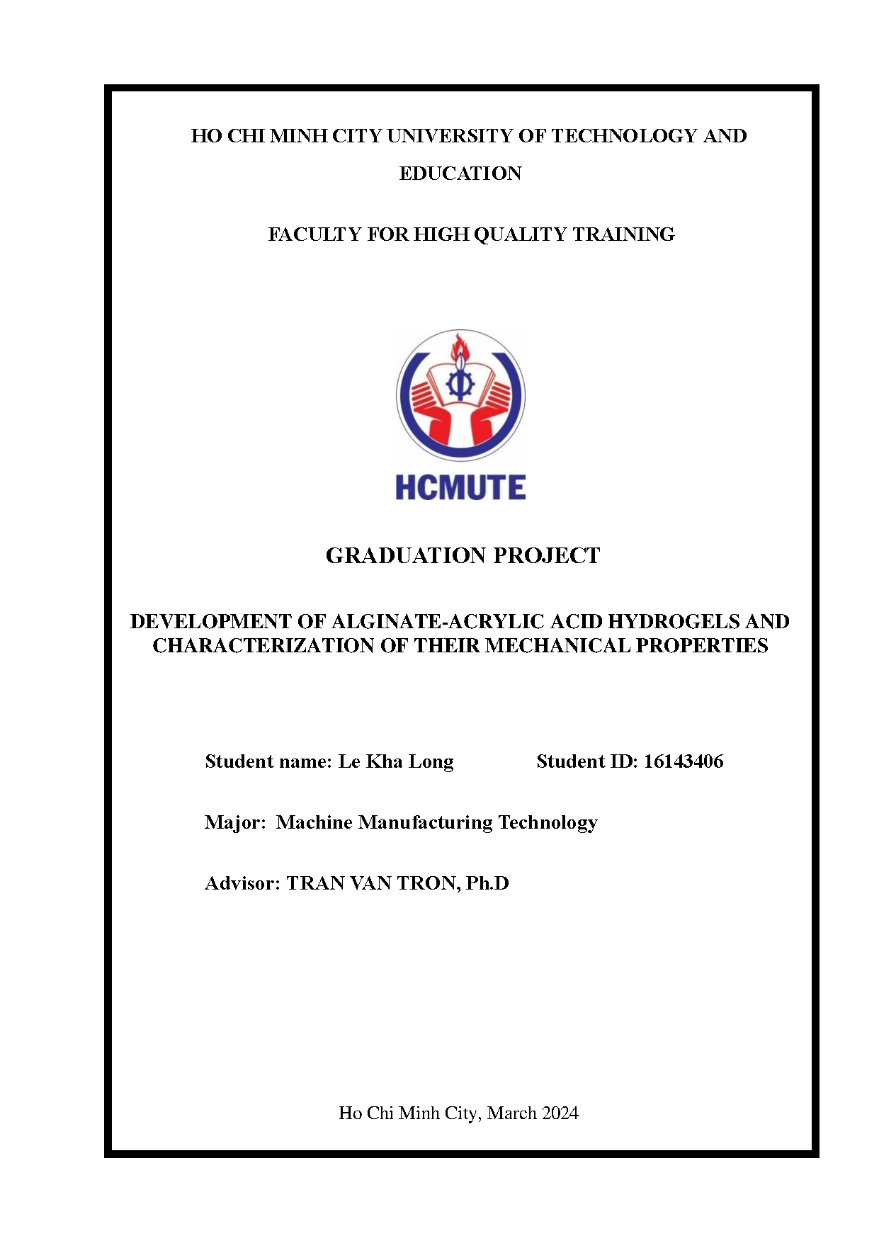 Đồ án tốt nghiệp - Development of Alginate-Acrylic acid hydrogels and characterization of their MP