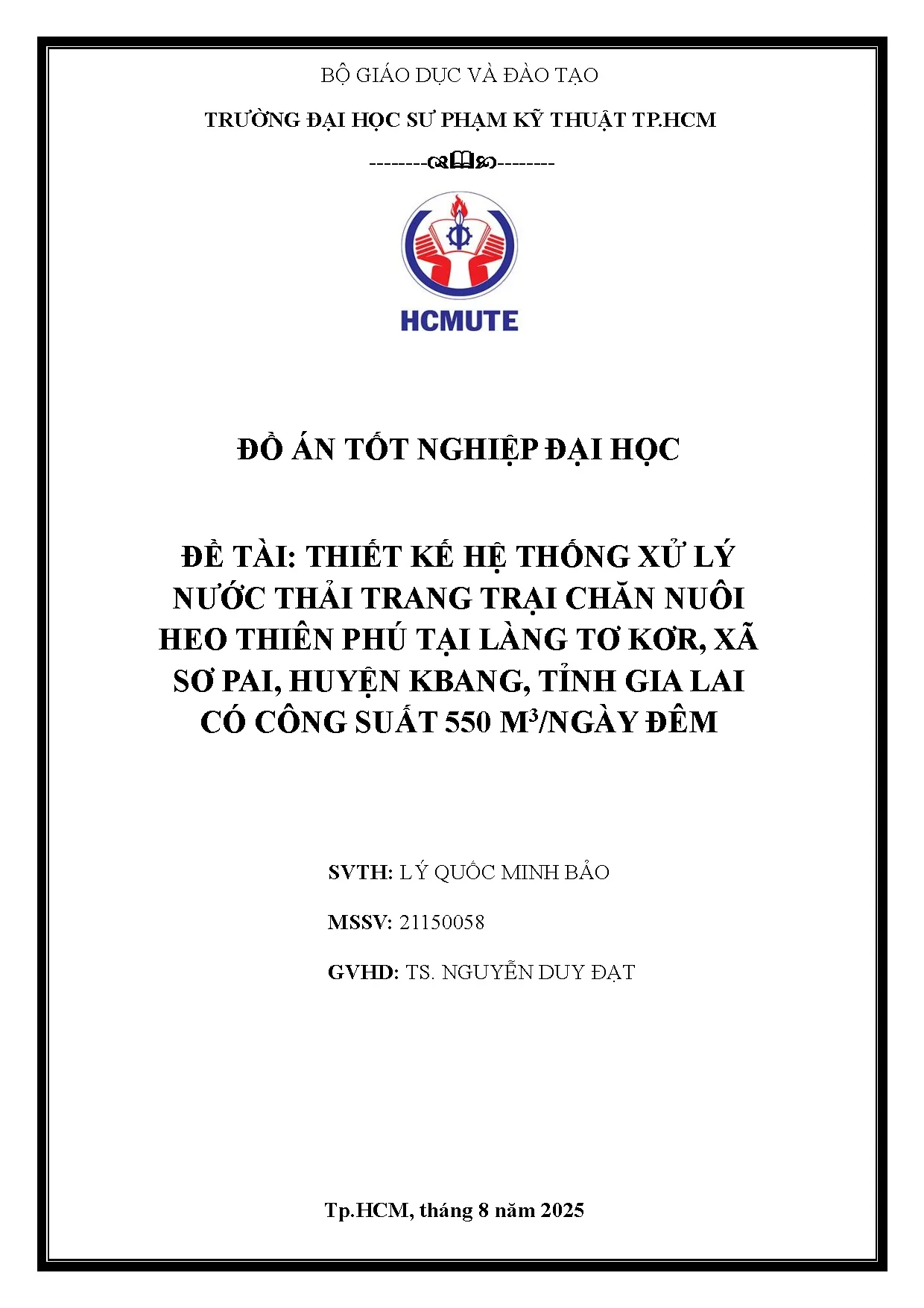 Đồ án tốt nghiệp - Thiết kế hệ thống xử lý nước thải trang trại chăn nuôi heo TPTLTKXSPHKTGLCCS 5 MĐ