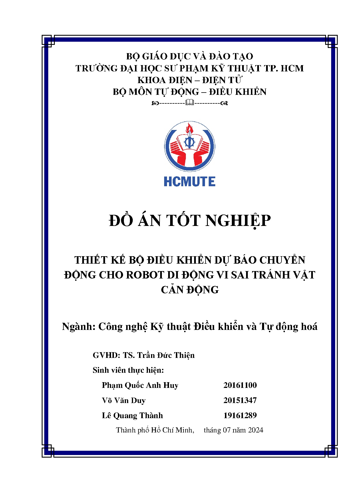 Đồ án tốt nghiệp - Thiết kế bộ điều khiển dự báo chuyển động cho robot di động vi sai tránh vật CĐ