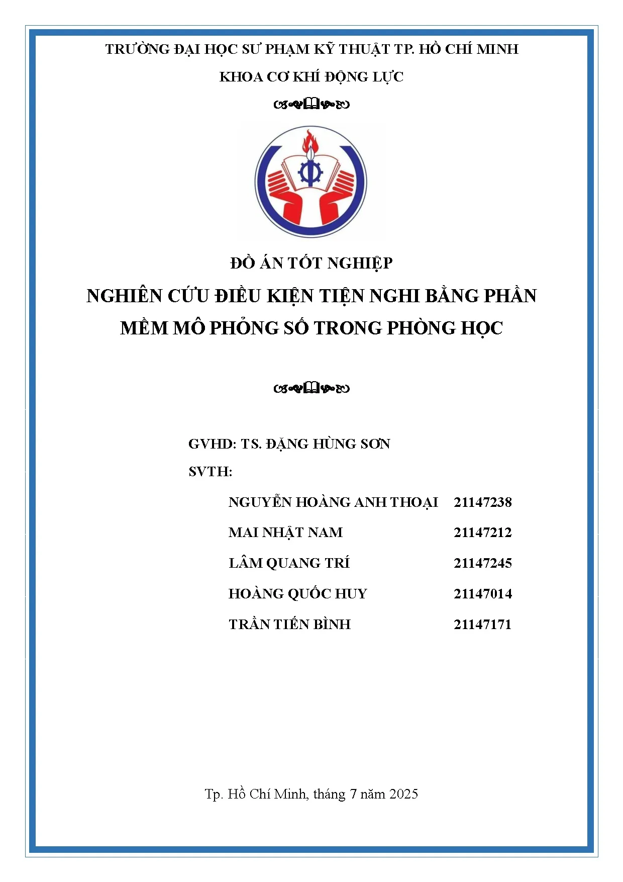 Đồ án tốt nghiệp - Nghiên cứu điều kiện tiện nghi bằng phần mềm mô phỏng số trong phòng học