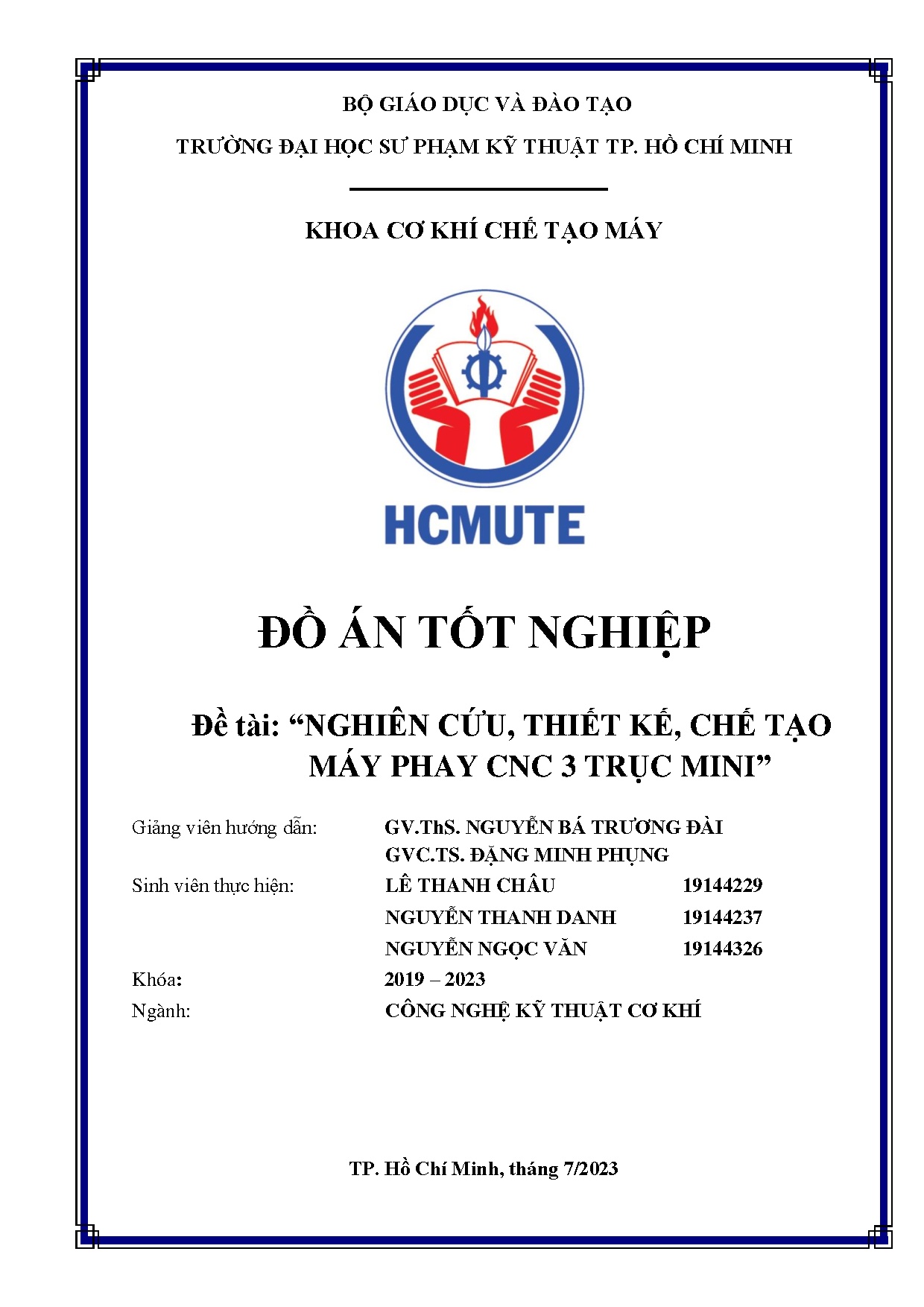 Đồ án tốt nghiệp - Nghiên cứu, thiết kế, chế tạo máy phay CNC 3 trục mini