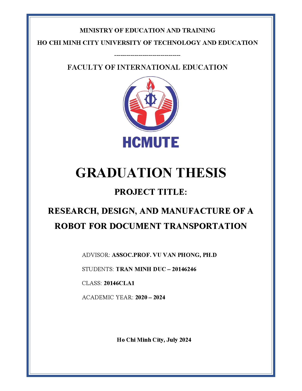 Đồ án tốt nghiệp - Research, design and manufacture of a robot for document transportation