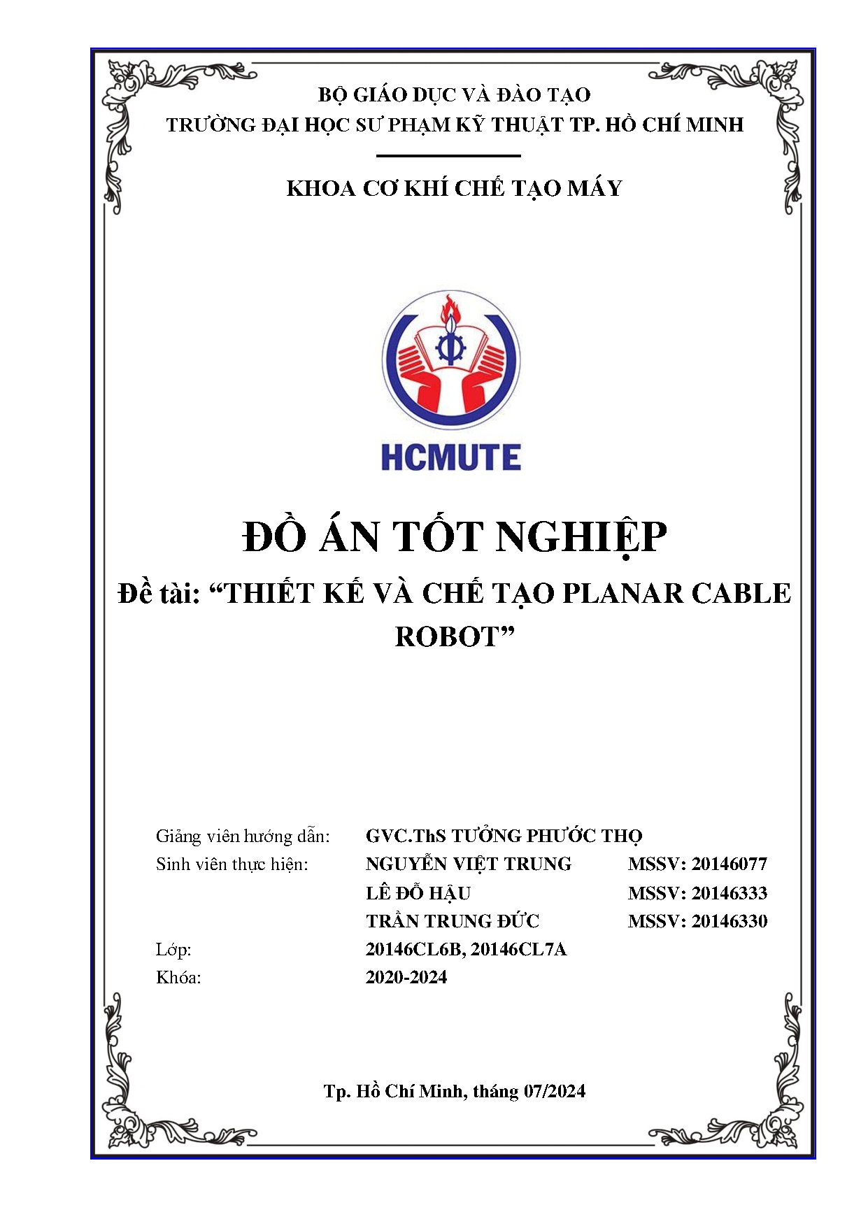 Đồ án tốt nghiệp - Thiết kế và chế tạo Planar cable robot