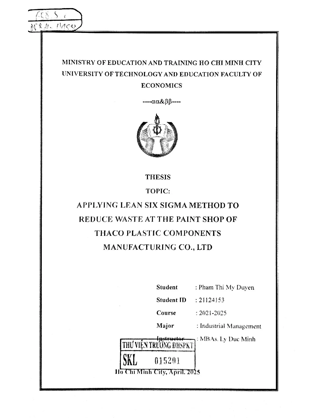 Đồ án tốt nghiệp - Applying lean six sigma methor to reduce waste at THE PAINT SHOP OF THACO PCMCL