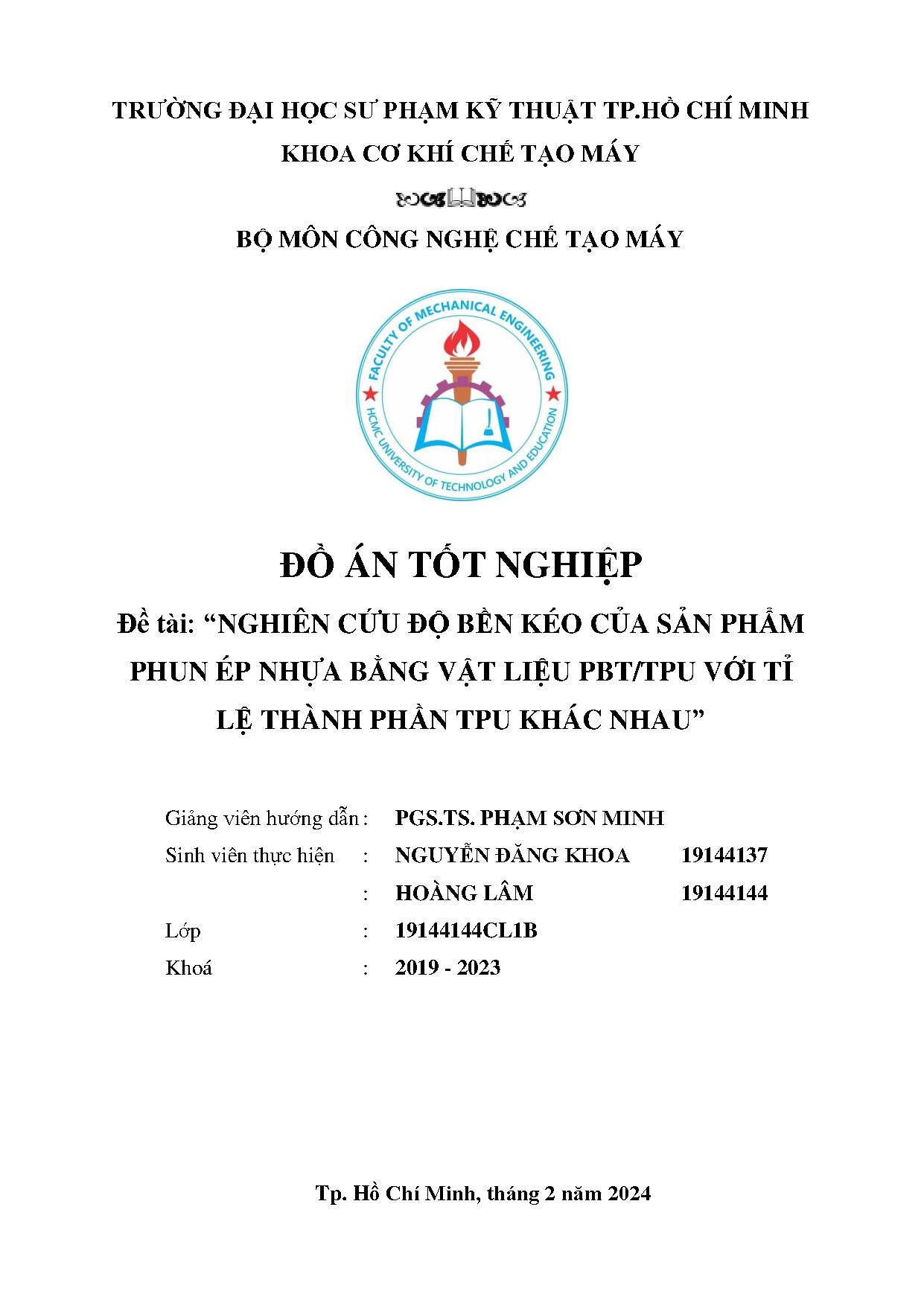 Đồ án tốt nghiệp - Nghiên cứu độ bền kéo của sản phẩm phun ép nhựa bằng vật liệu PBT/TPU với TLTPTKN