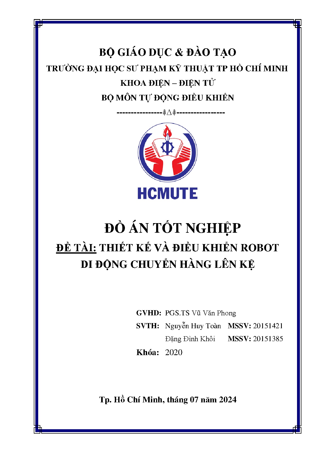 Đồ án tốt nghiệp - Thiết kế và điều khiển robot di động chuyển hàng lên kệ