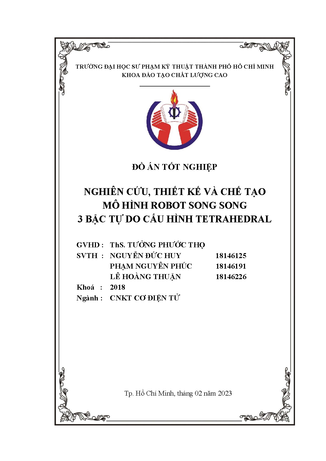 Đồ án tốt nghiệp - Nghiên cứu, thiết kế và chế tạo mô hình Robot song song 3 bậc tự do cấu hình T