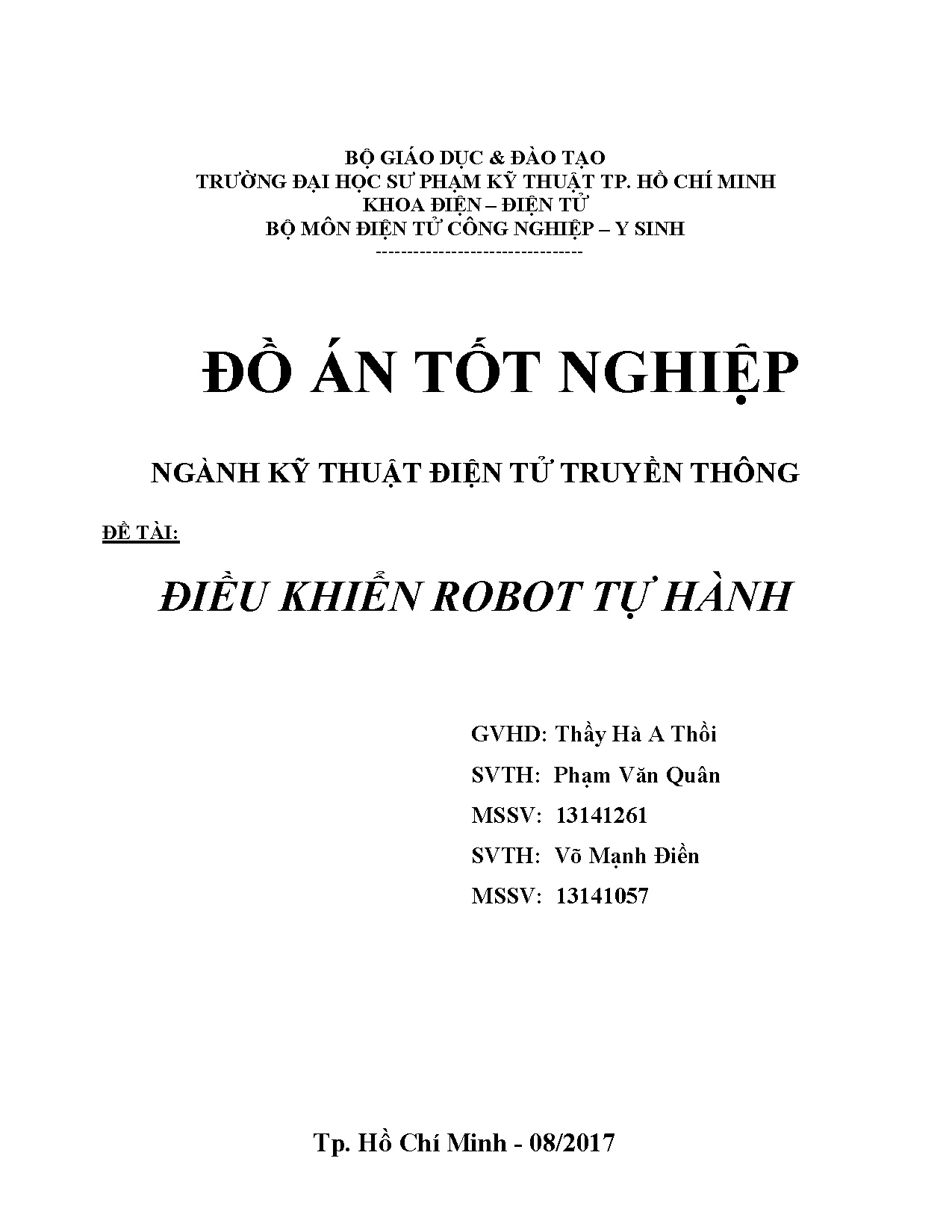 Đồ án tốt nghiệp - Điều khiển Robot tự hành