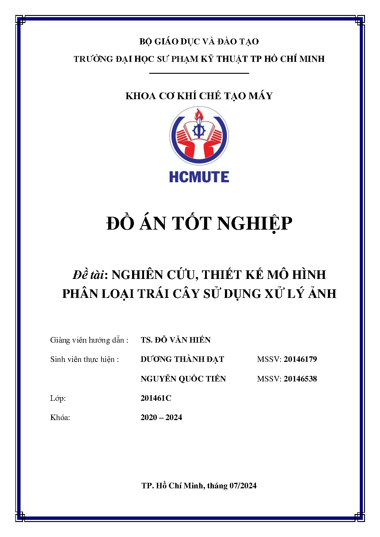 Đồ án tốt nghiệp - Nghiên cứu, thiết kế mô hình phân loại trái cây sử dụng xử lý ảnh