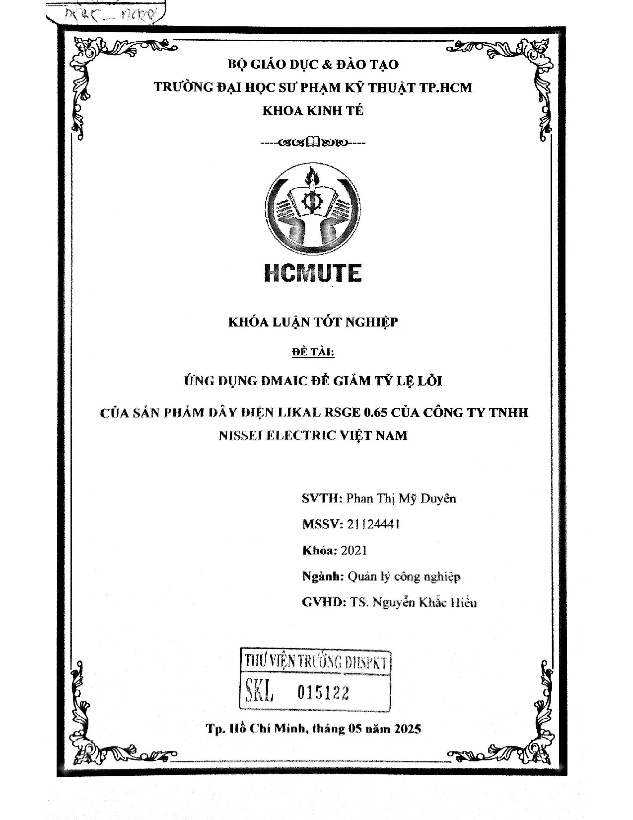 Đồ án tốt nghiệp - Ứng dụng Dmaic để giảm tỷ lệ lỗi của sản phẩm dây điện Likal rsge 0.65 CCTTNEVN