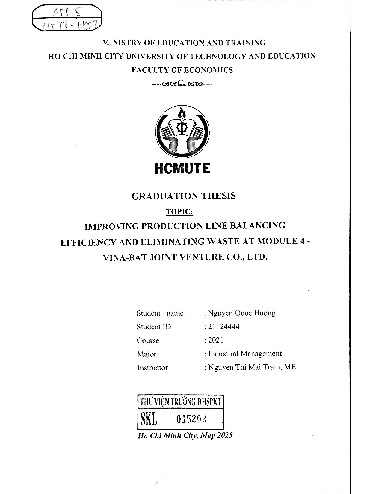 Đồ án tốt nghiệp - Improving production line balancing efficient and eliminating waste at M 4 - BJVC