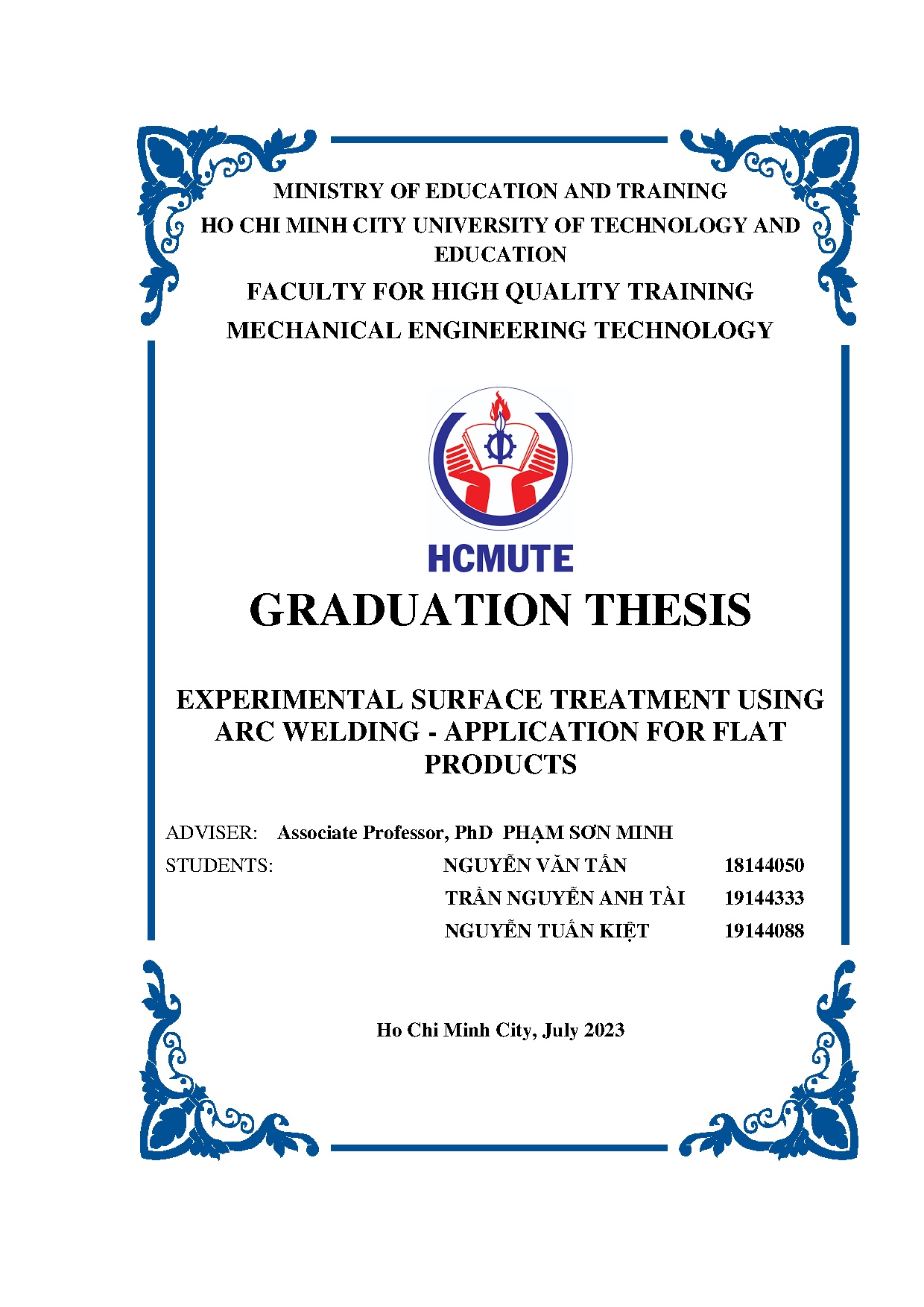 Đồ án tốt nghiệp - Experimental surface treatment using ARC welding - Application for Flat products