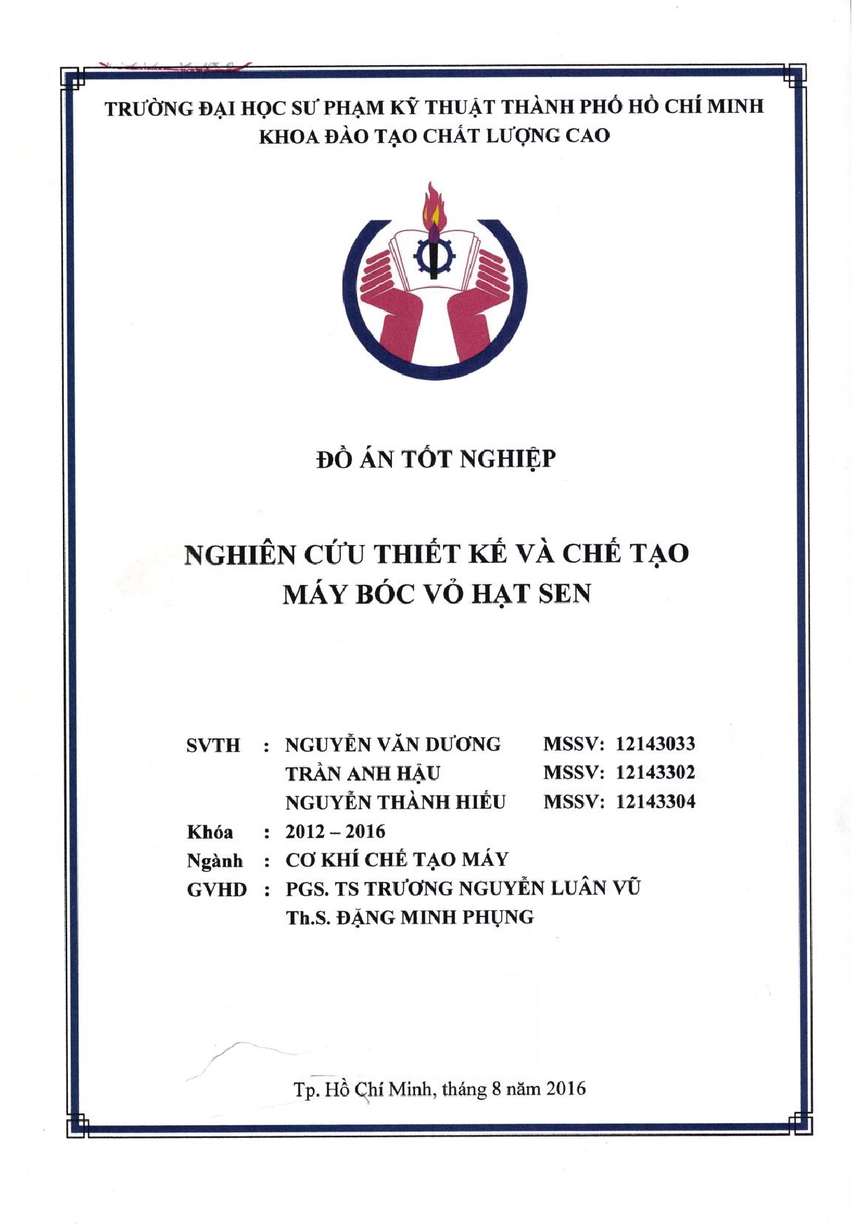 Đồ án tốt nghiệp - Nghiên cứu thiết kế và chế tạo Máy bóc vỏ hạt sen