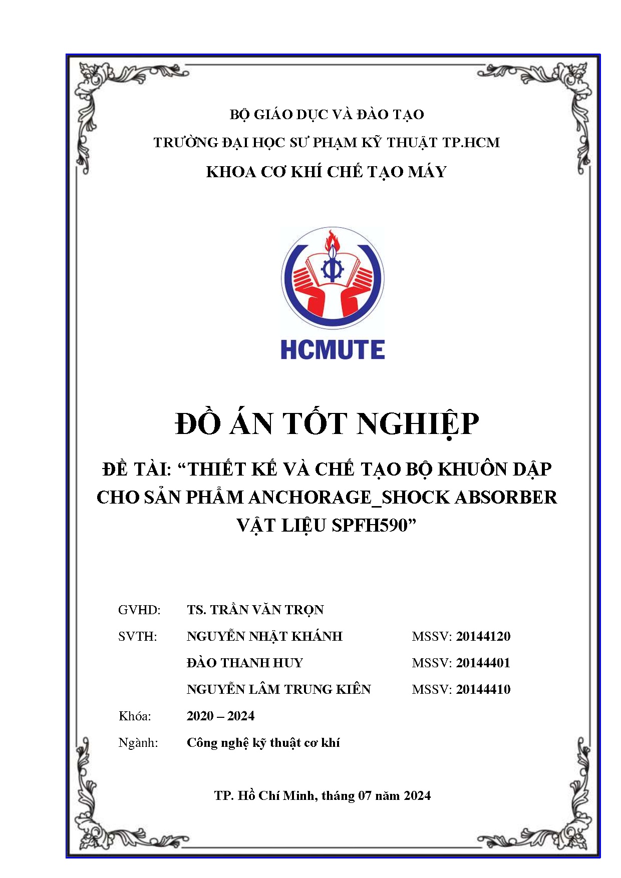 Đồ án tốt nghiệp - Thiết kế và chế tạo bộ khuôn dập cho sản phẩm Anchorage _Shock Absorber vật LS