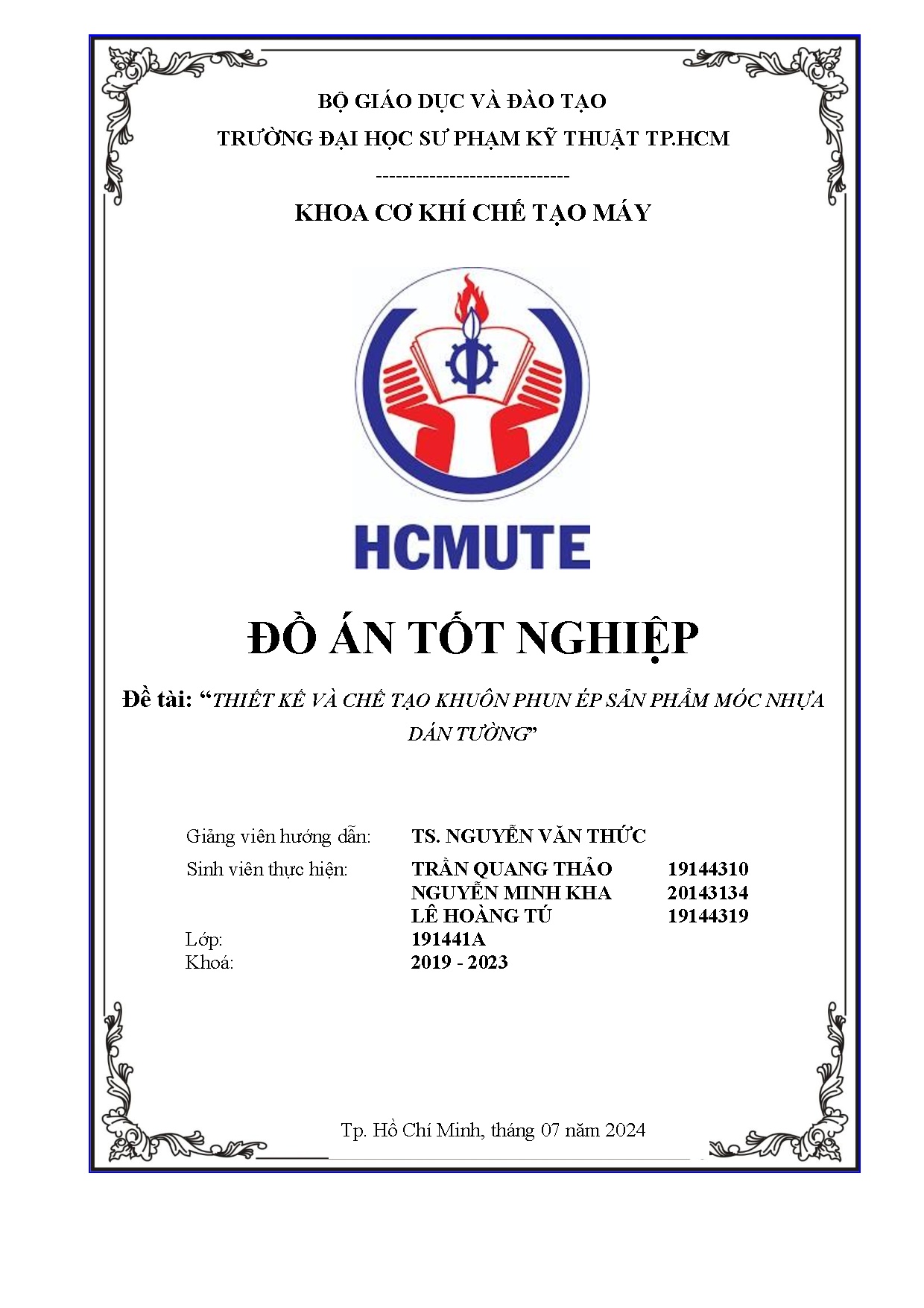 Đồ án tốt nghiệp - Thiết kế và chế tạo khuôn phun ép sản phẩm móc nhựa dán tường