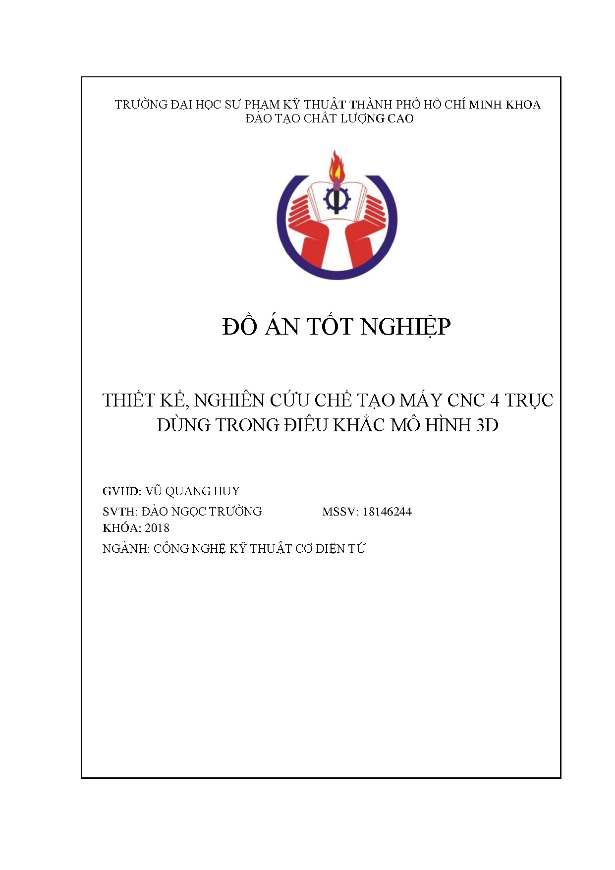 Đồ án tốt nghiệp - Thiết kế, nghiên cứu chế tạo máy CNC 4 trục dùng trong điêu khắc mô hình 3D