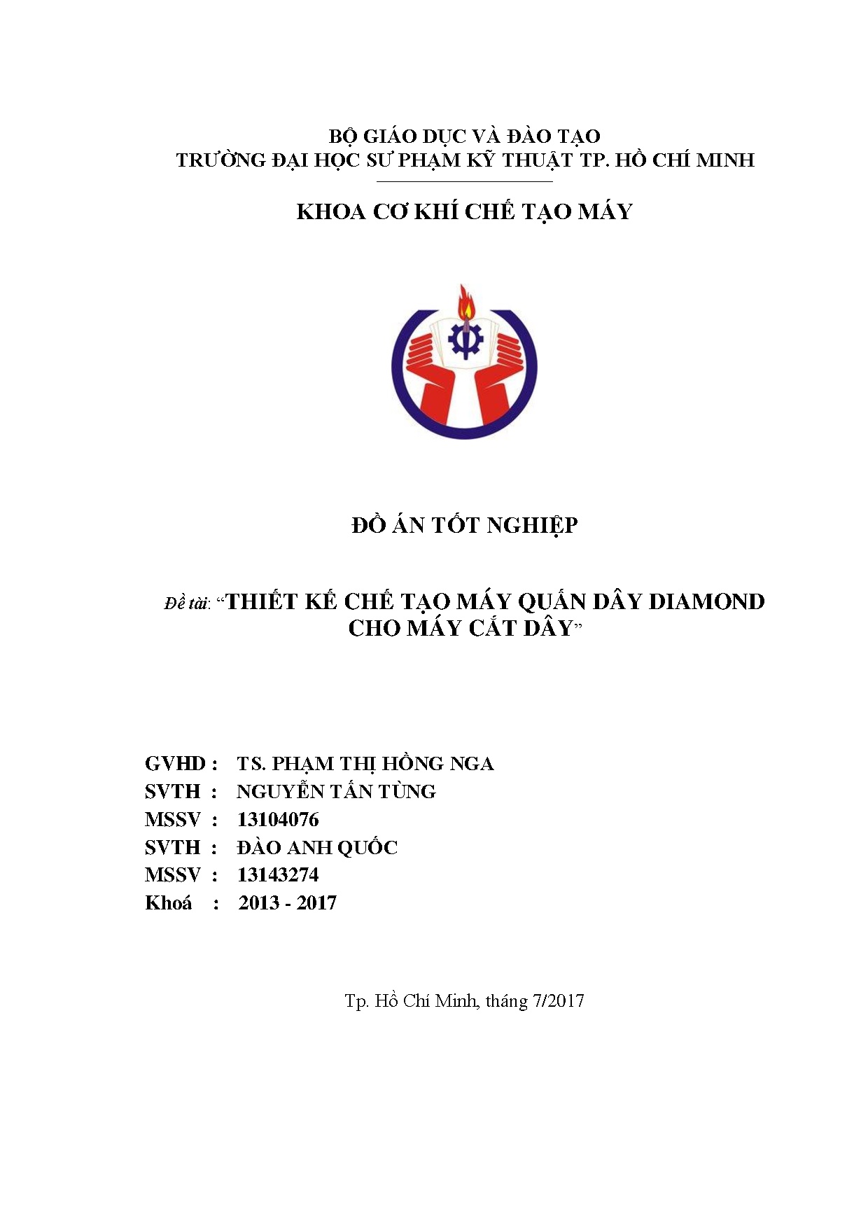 Đồ án tốt nghiệp - Thiết kế chế tạo máy quấn dây Diamond cho máy cắt dây