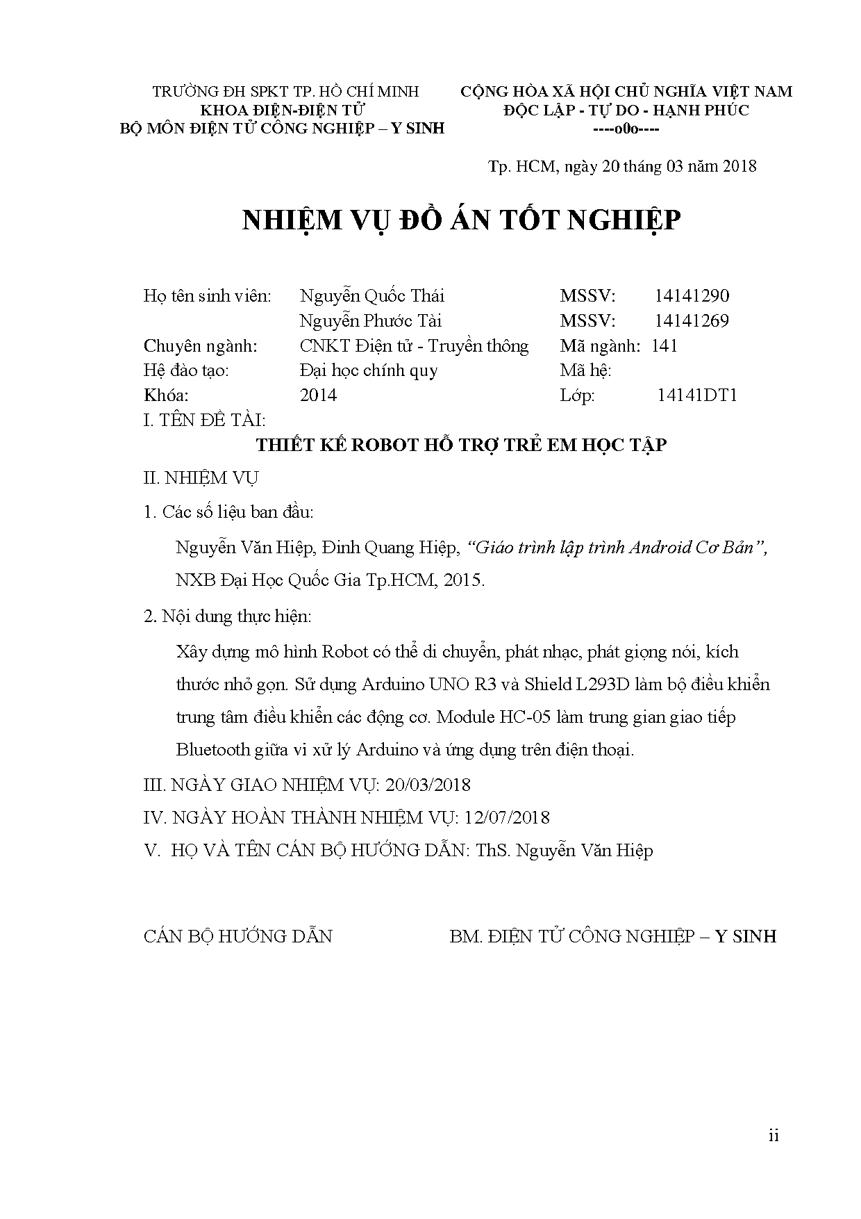 Đồ án tốt nghiệp - Thiết kế Robot hỗ trợ trẻ em học tập