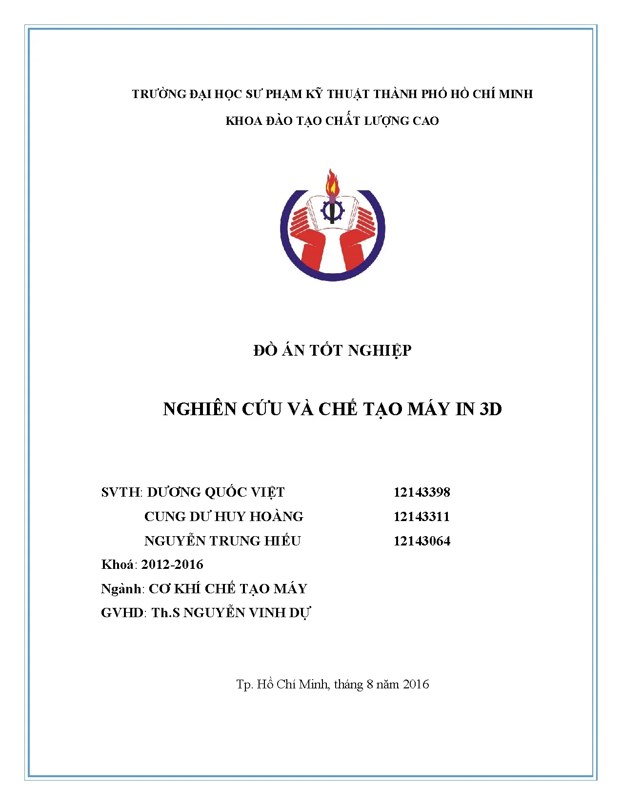 Đồ án tốt nghiệp - Nghiên cứu và chế tạo máy in 3D