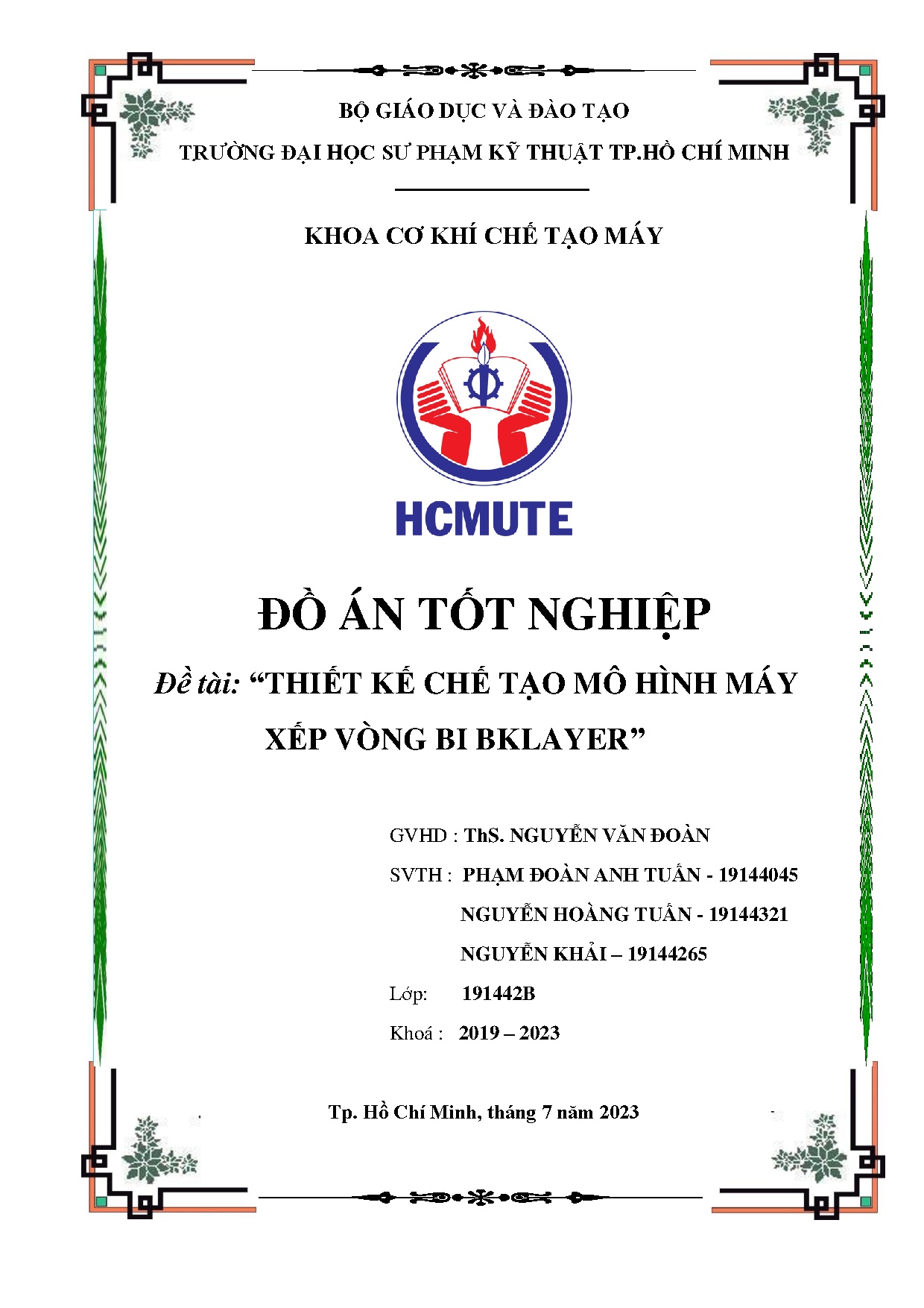 Đồ án tốt nghiệp - Thiết kế chế tạo mô hình máy xếp vòng bi Bklayer