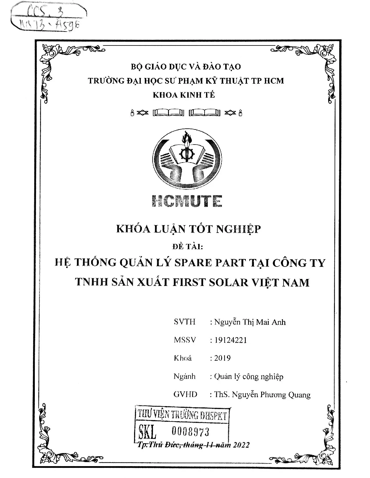 Đồ án tốt nghiệp - Hệ thống quản lý Space part tại Công ty TNHH sản xuất First Solar Việt Nam