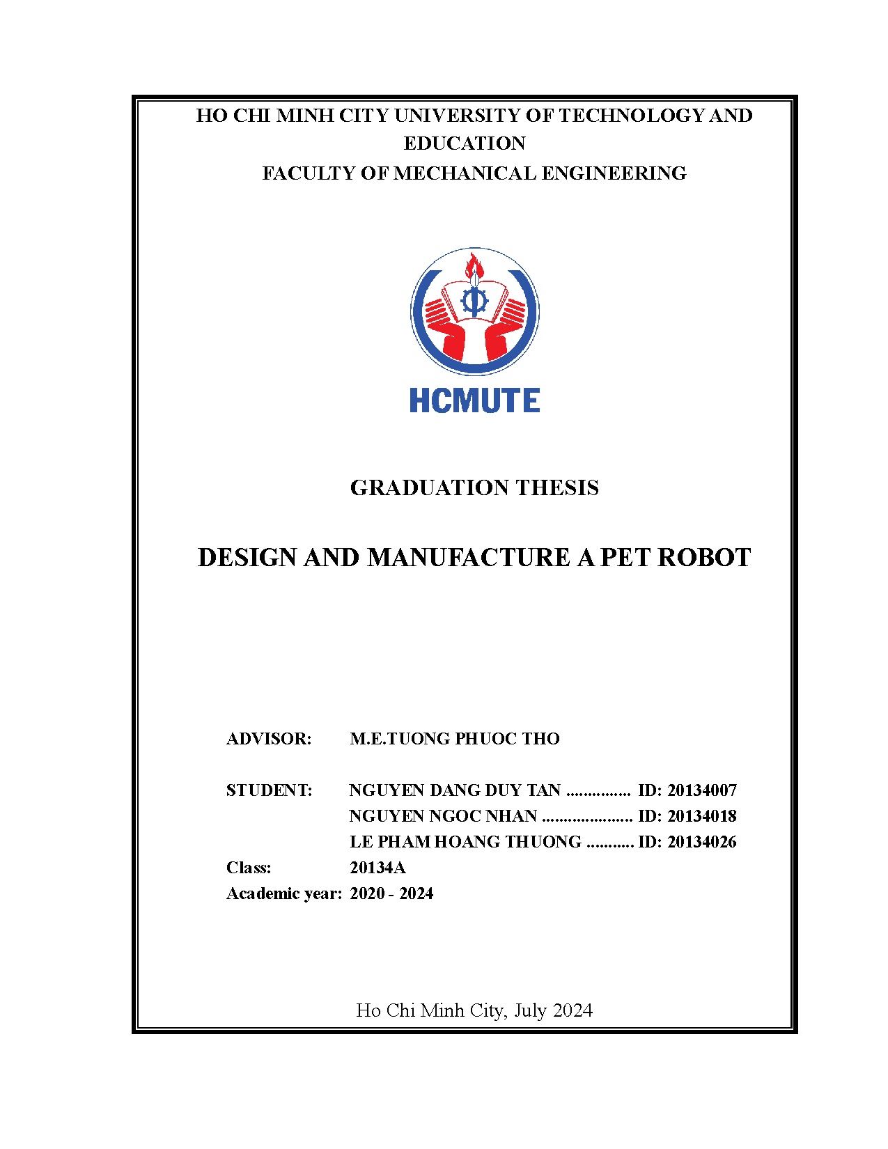 Đồ án tốt nghiệp - Design and manufacture a pet robot