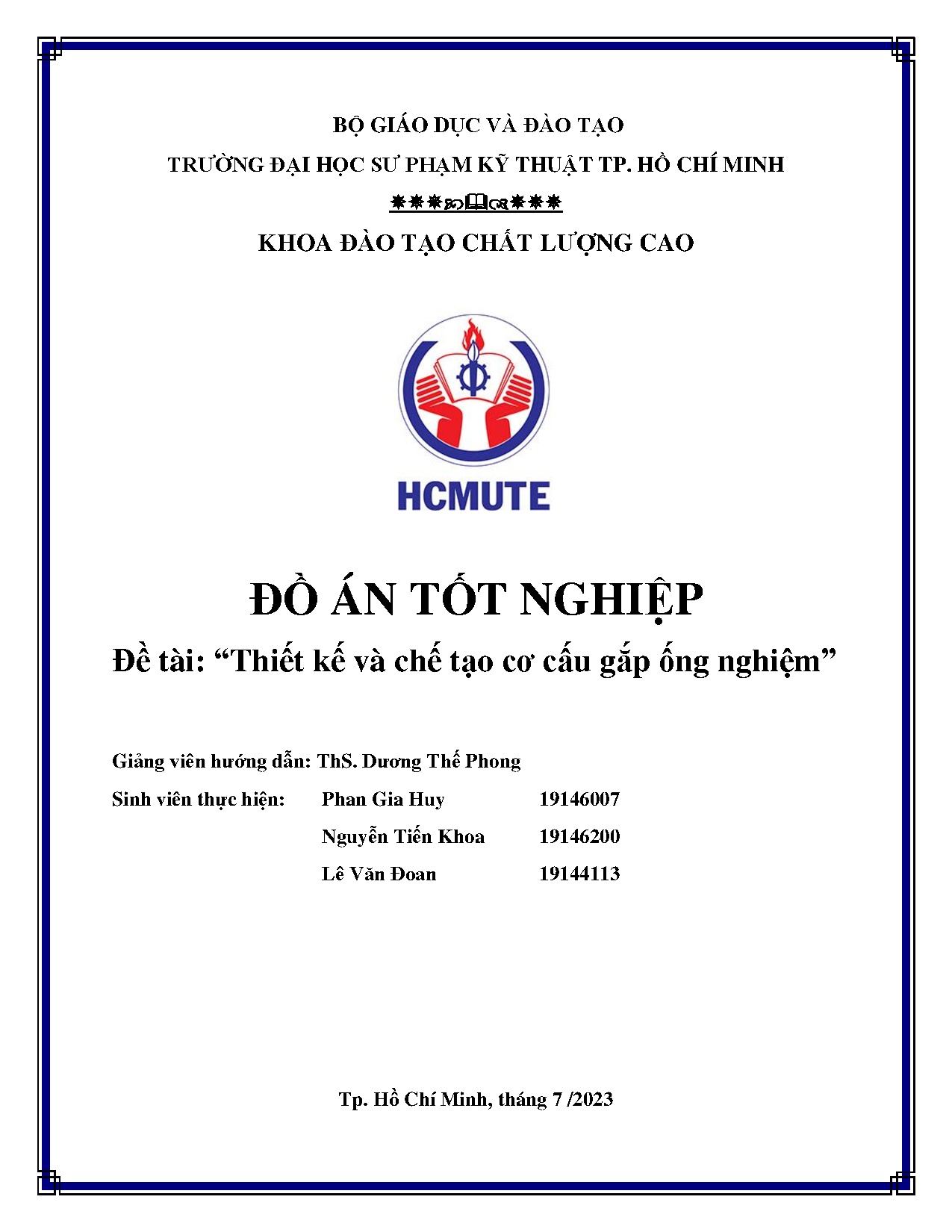 Đồ án tốt nghiệp - Thiết Kế và chế tạo cơ cấu gắp ống nghiệm