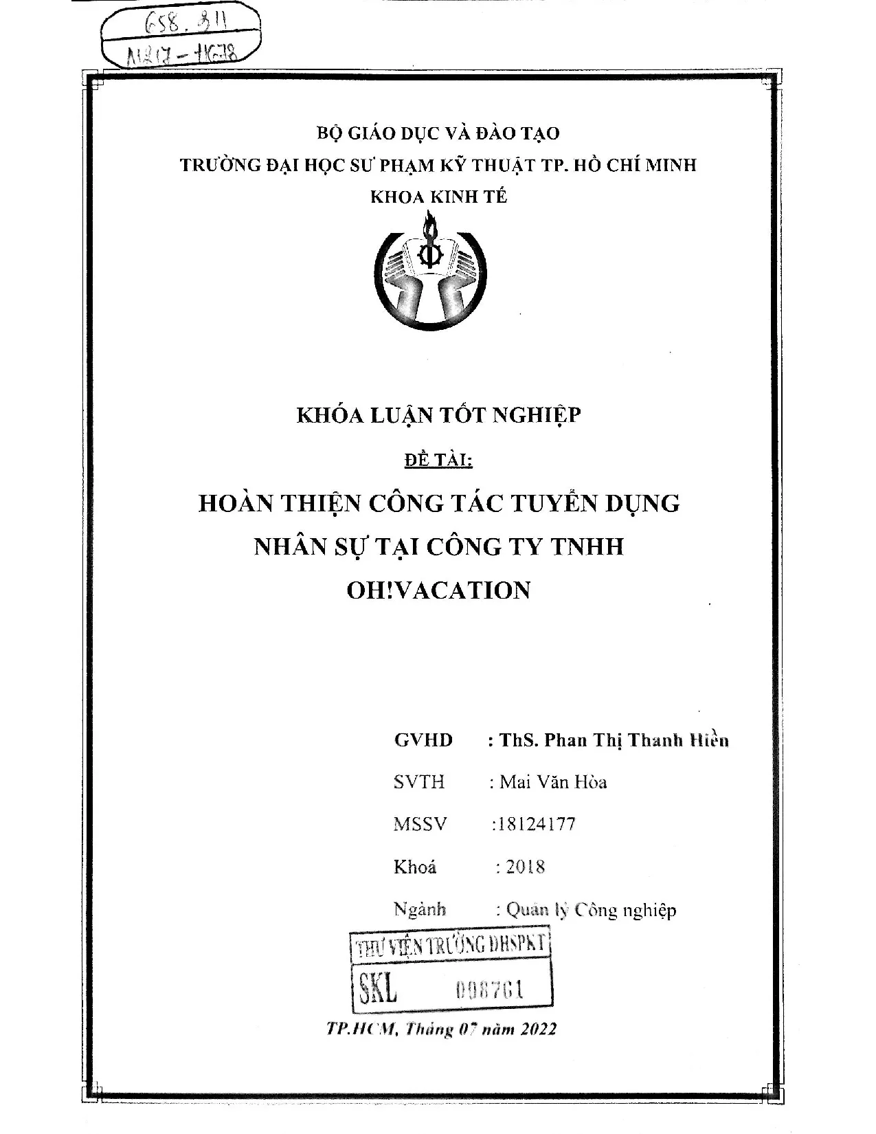 Đồ án tốt nghiệp - Hoàn thiện công tác tuyển dụng nhân sự tại công ty TNHH Oh!Vacation