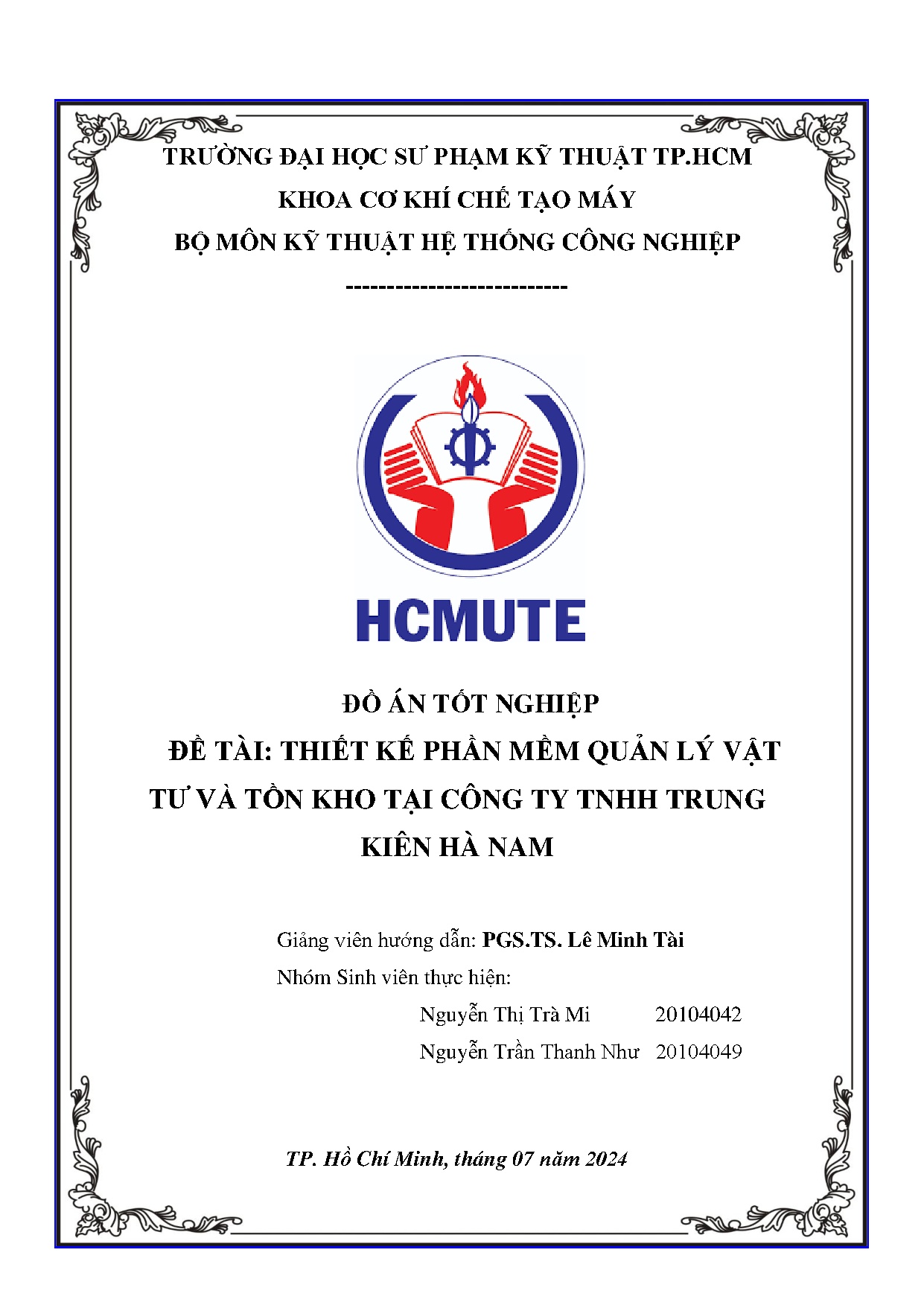 Đồ án tốt nghiệp - Thiết kế phần mềm quản lý vật tư và tồn kho tại Công ty TNHH Trung Kiên Hà Nam