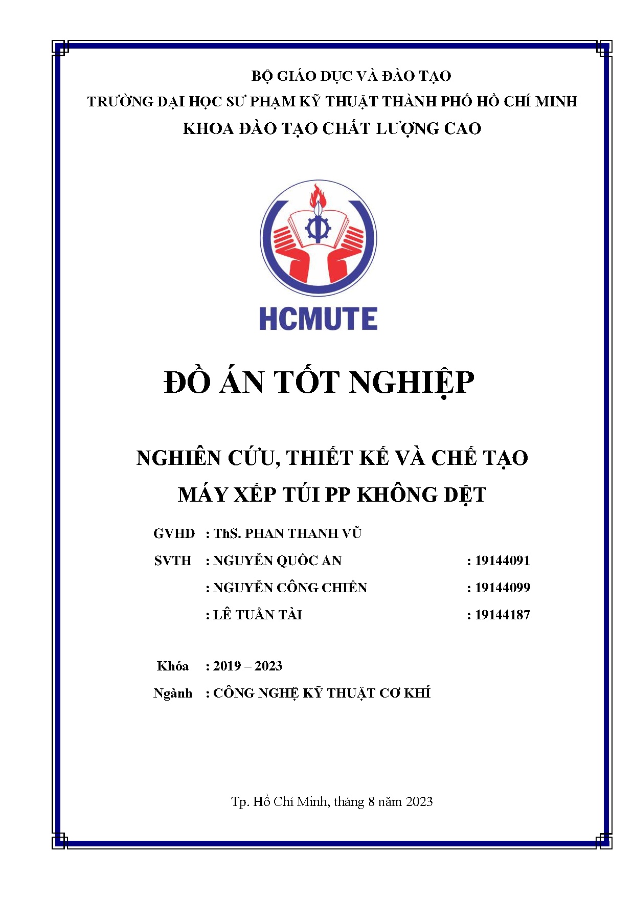 Đồ án tốt nghiệp - Nghiên cứu, thiết kế và chế tạo máy xếp túi PP không dệt