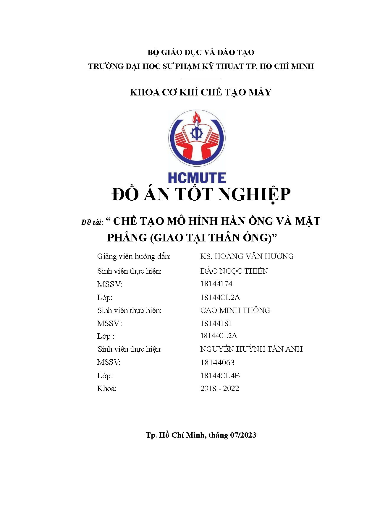 Đồ án tốt nghiệp - Chế tạo mô hình hàn ống và mặt phẳng (giao tại thân ống)