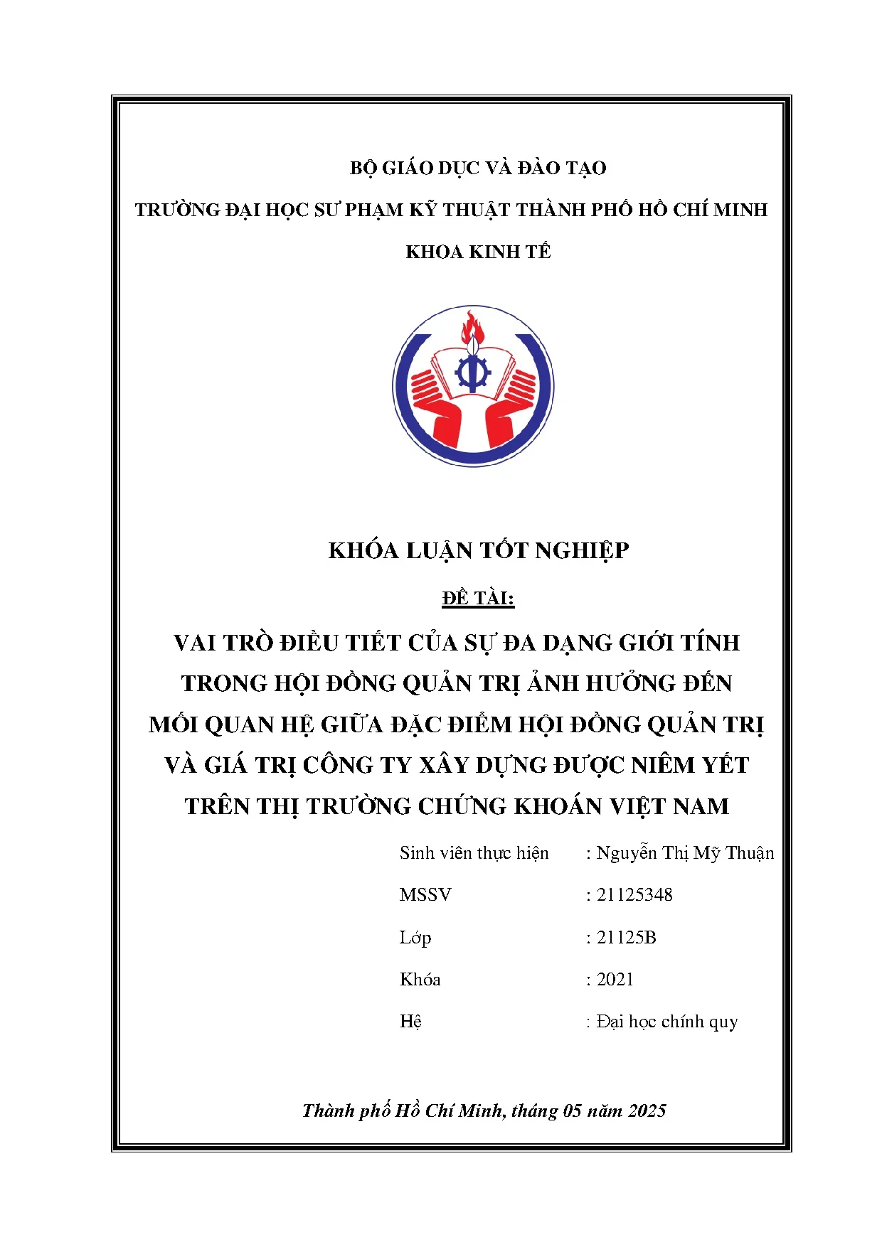 Đồ án tốt nghiệp - Vai trò điều tiết của sự đa dạng giới tính THĐQTẢHĐMQHGĐĐHĐQTVGTCTXDĐNYTTTCKVN