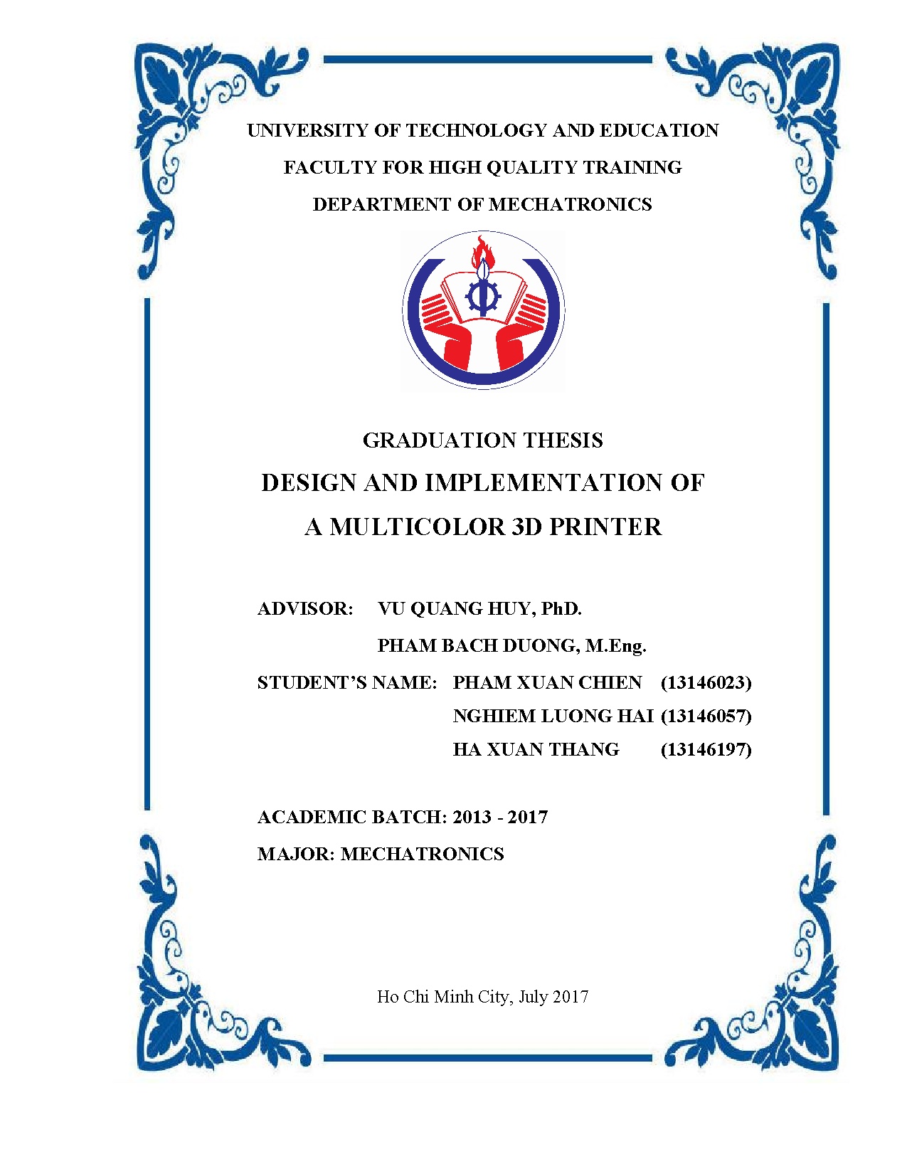 Đồ án tốt nghiệp - Design and implementation of a multicolor 3D printer